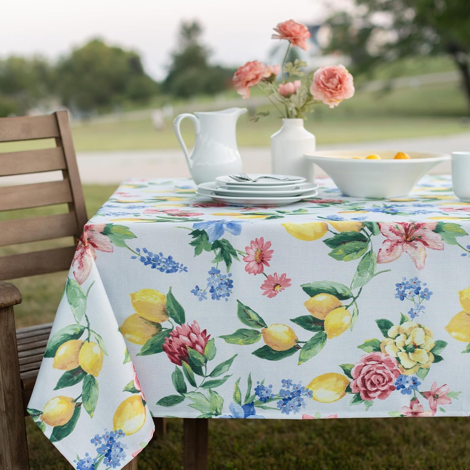 Benson Mills Spillproof Spring/Summer Durable Heavyweight Fabric Indoor Outdoor Tablecloth, Washable Table Cloth for Rectangle Tables, Patio Table Covers (60" x 84" Rectangular, Flowering Orchard)