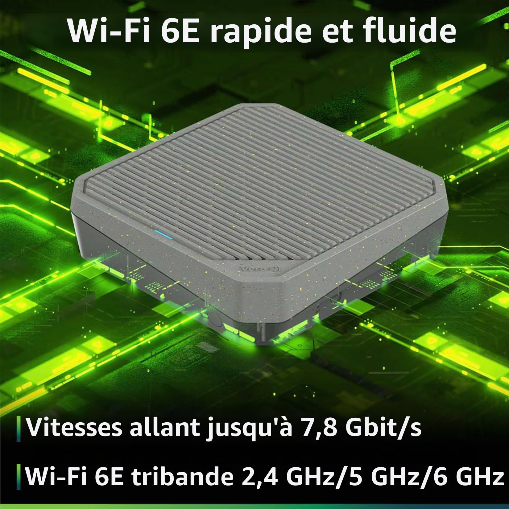 Routeur WiFi Acer Connect Vero W6m, WiFi 6E Jusqu'à 7.8 Gbps, Fabrication en Plastique recyclé PCR, Système Mesh