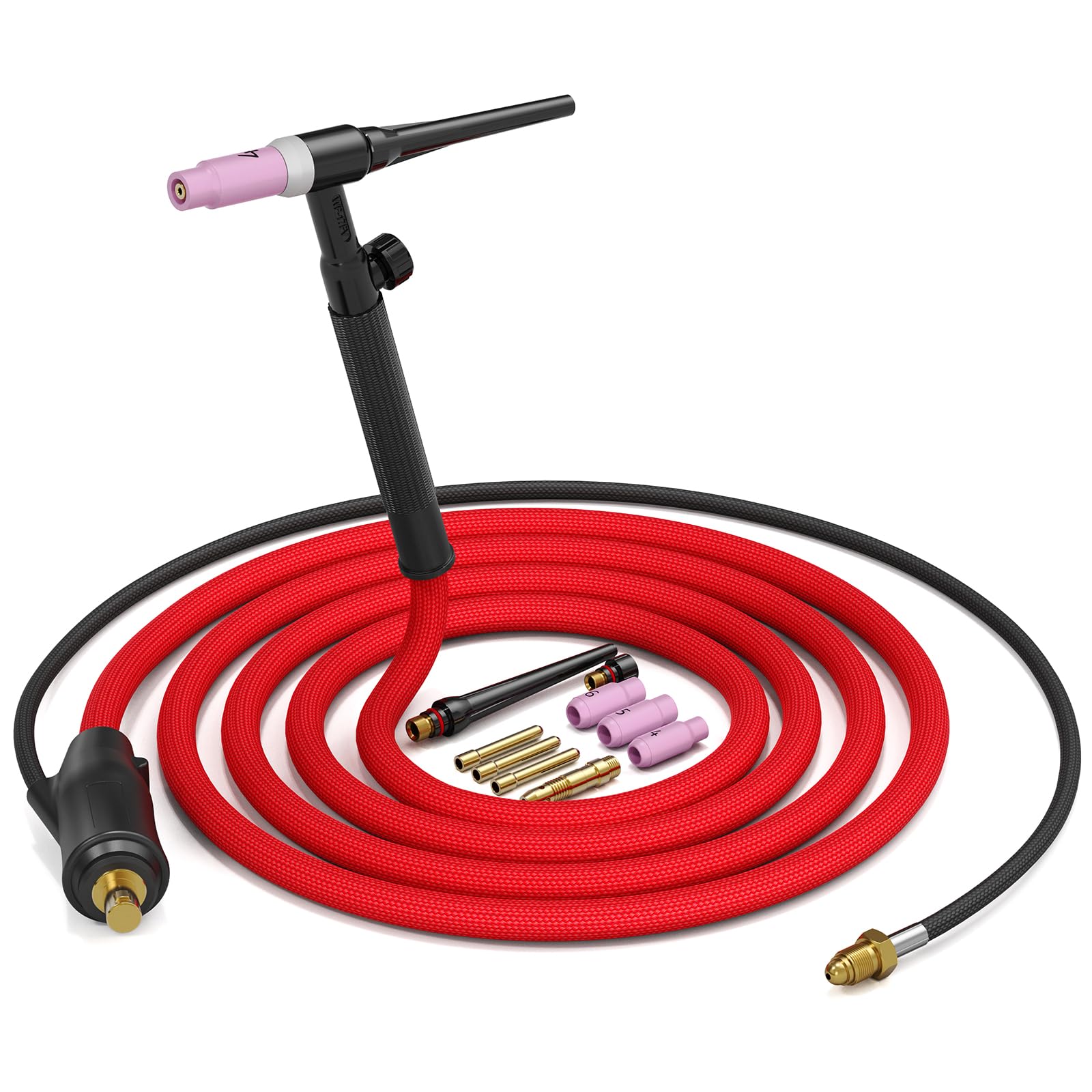 ARCCAPTAIN WP-17FV Argon TIG Welding Gun 2.0, 13FT Red Air Hose and 35-50mm Connector, Lift Tig Torch 150amp with 13FT Cable for ARCCAPTAIN ARC200,