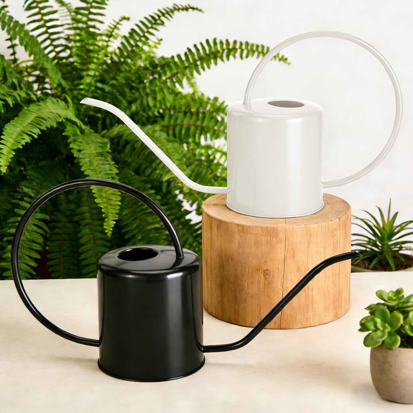 Konewka do podlewania roślin, 1500 ml, stal nierdzewna, metal, nowoczesna, dekoracyjna, z długą wylewką, do roślin doniczkowych, bonsai, kwiatów ogrodowych, kremowo-biała