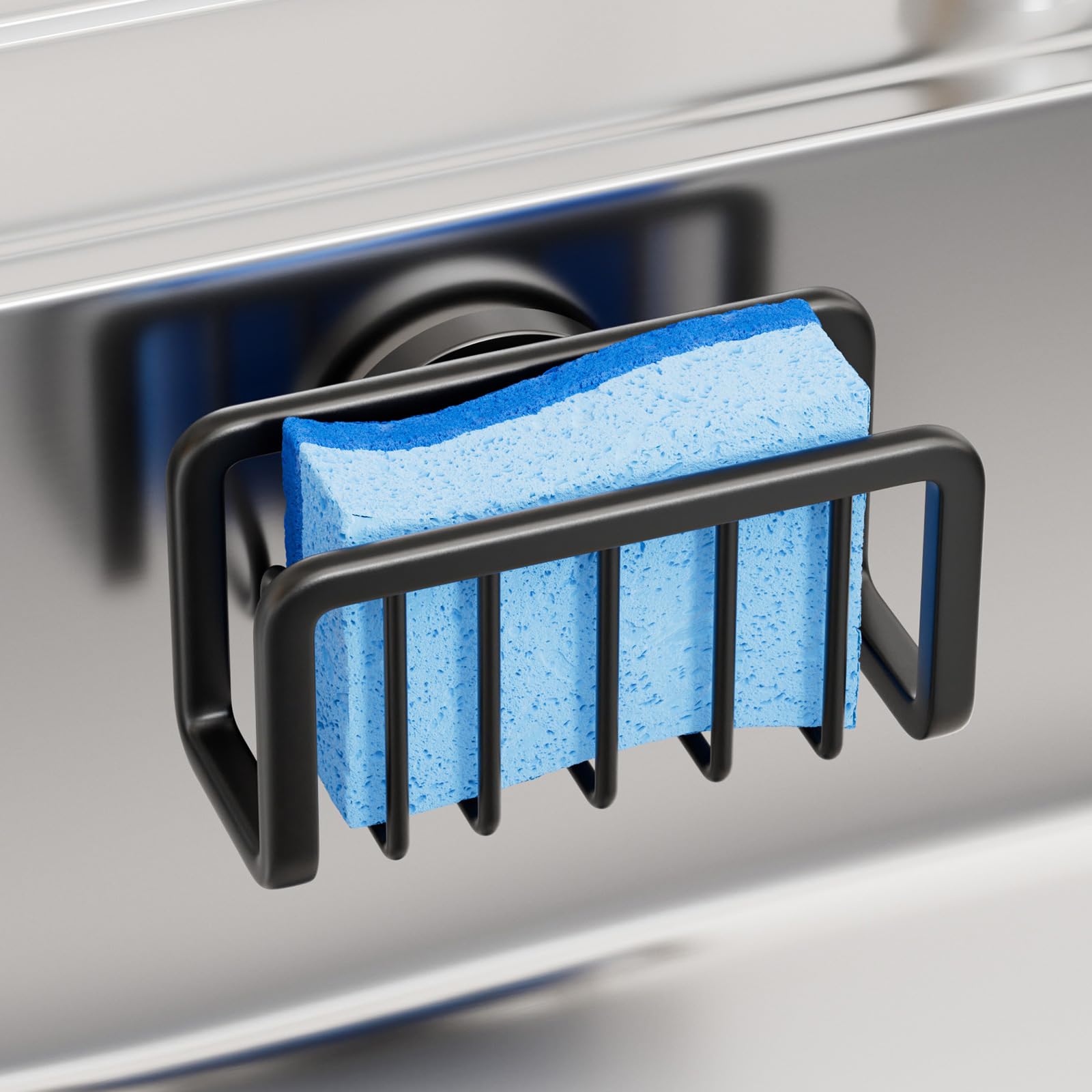 TAILI Sink Caddy with Strong Suction Cup Sponge Holder for Kitchen Sink Oganizer Removable Rustproof Aluminum Sponge Holder
