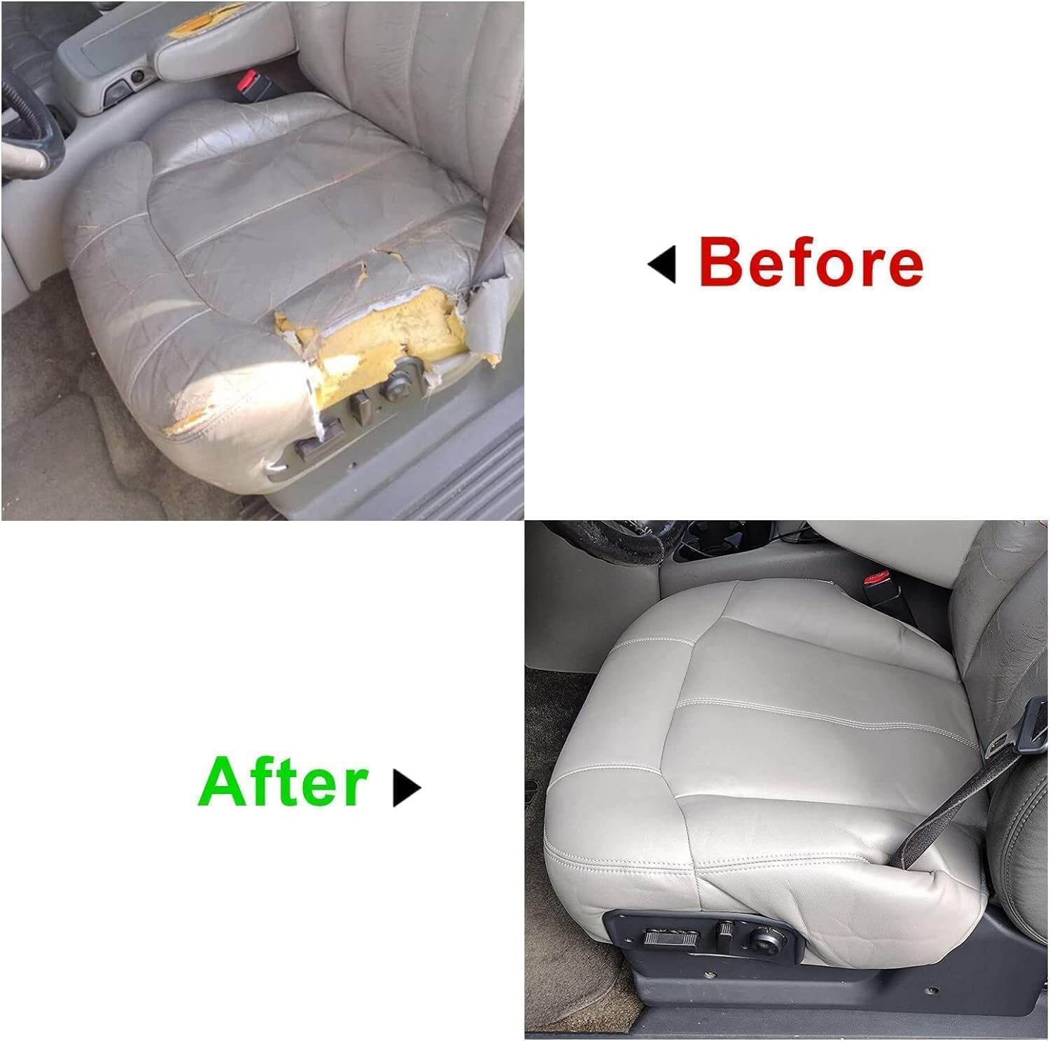 SecosAutoparts Driver and Passenger Bottom and Top Lean Back Replacement Leather Seat Cover Gray Compatible with Chevy Silverado Tahoe Sierra Suburban Avalanche 1999 2000 2001 2002