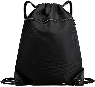Black Sack Backpack 43 x 34 cm with Drawstring and Outdoor Zip for Sports