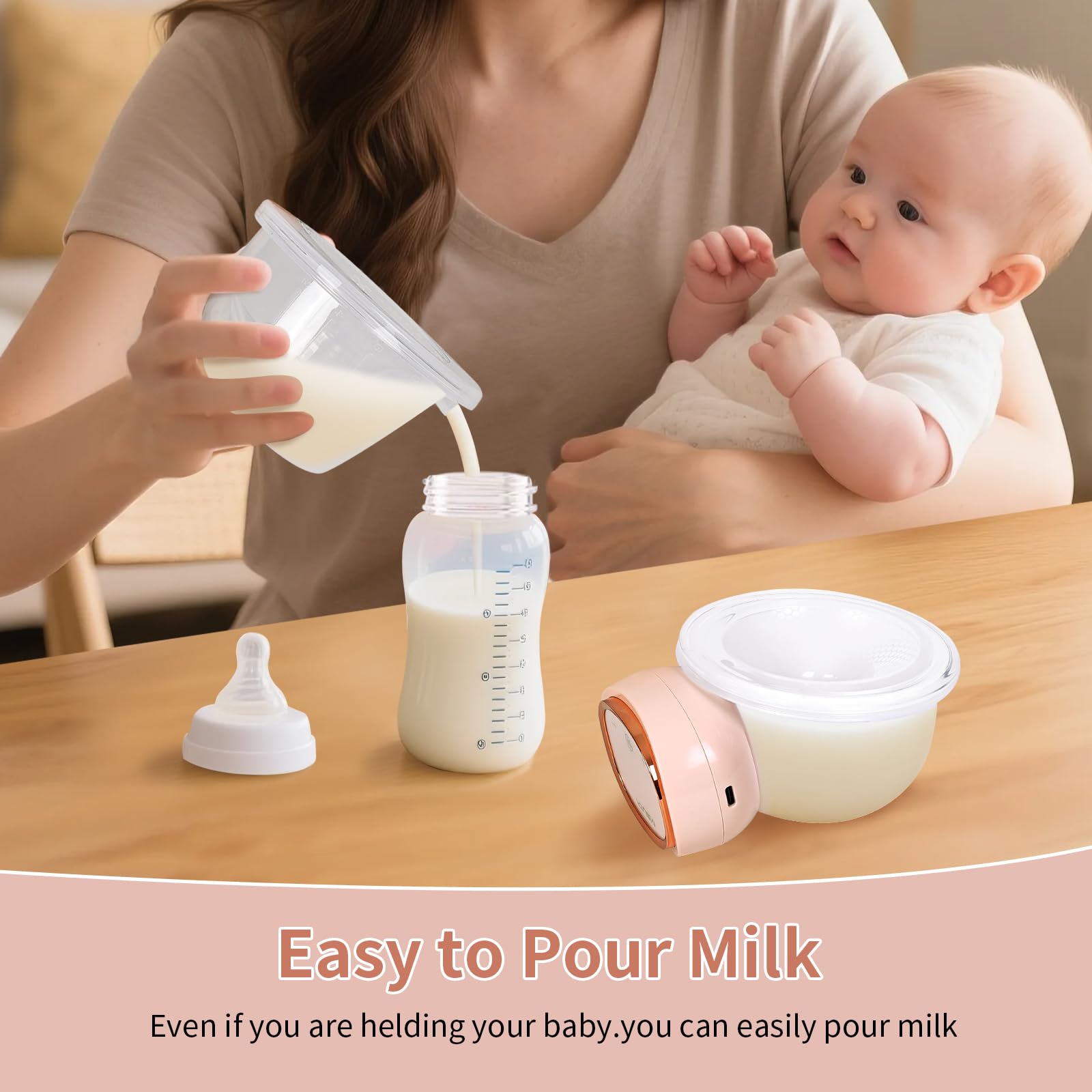 Electric Breast Pump（1 Pcs）, Hands Free of Longer Battery Life & Smart LED Touch Screen,Portable Electric Breast Pump with 3 Modes & 9 Levels,Low Noise,Safe & Easy to Clean,26 mm Flange,Pink