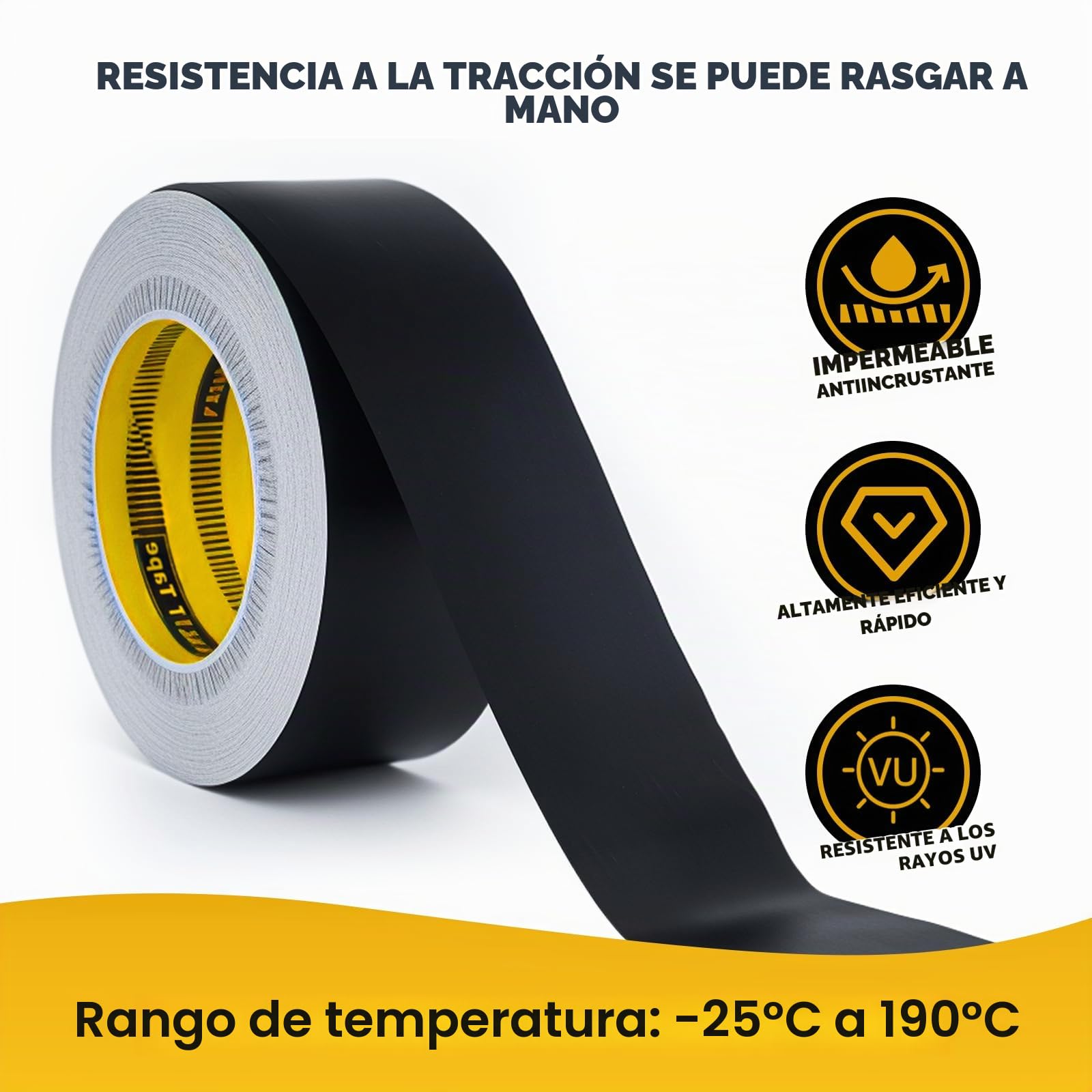 LLPT Cinta de Aluminio | Negro | 5cm x 20m | Adhesivo de Alta Temperatura | Trabajo Pesado Sellado de HVAC Cinta | para Conductos de Aire Frío y Caliente para Reparación de Tuberías de Metal (BF065)