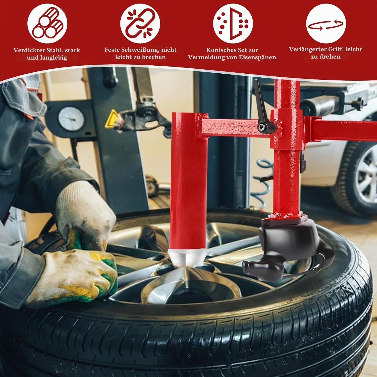 Verbessertes manuelles Reifenmontiergerät, Entenkopf-Set, Silberkegel, Lager und geschweißtes Design – stabiler Karbonstahl-Adapter für die meisten Autoreifen, hocheffizientes Reifenwechselwerkzeug
