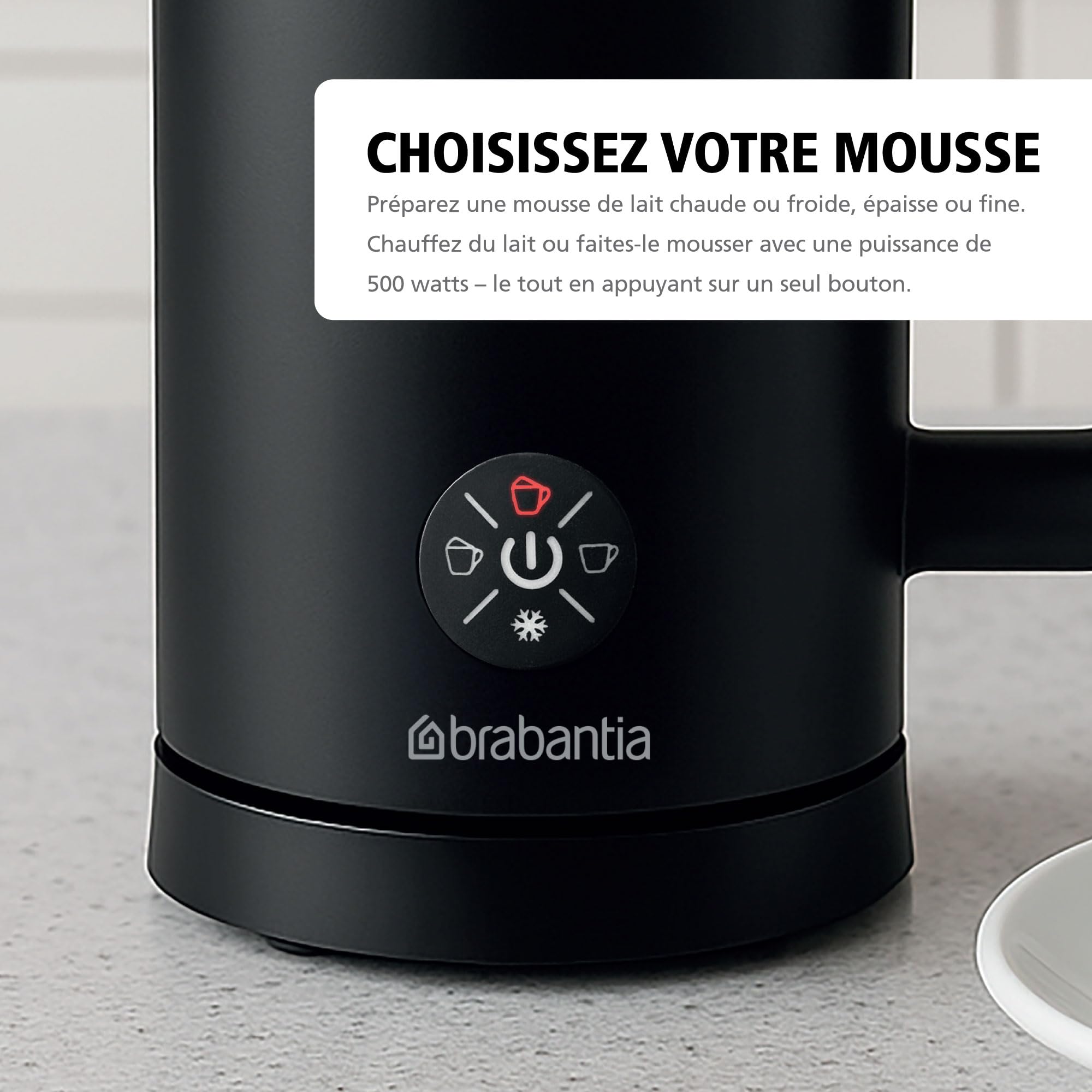 Frother Électrique Brabantia, 4-en-1, 300 ml, Moussage Chaud et Froid, Sans BPA ni PFAS, Cappuccino, Latte, Café Glacé, Chocolat Chaud, Noir, BBEK1048