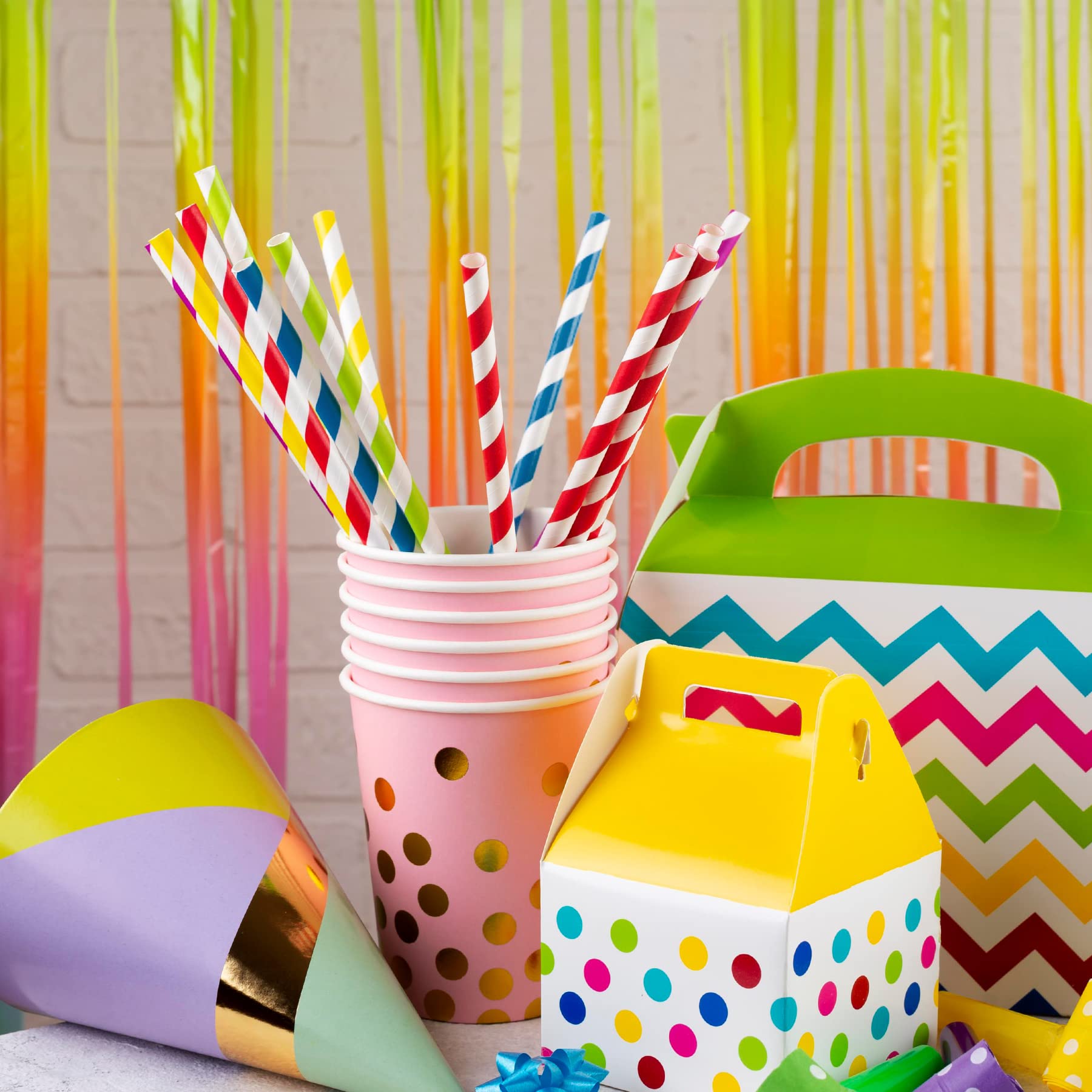 Lot de 100 Pailles en Papier Jetables Arc-en-Ciel 10 Couleurs Vives Ø6 x 210mm