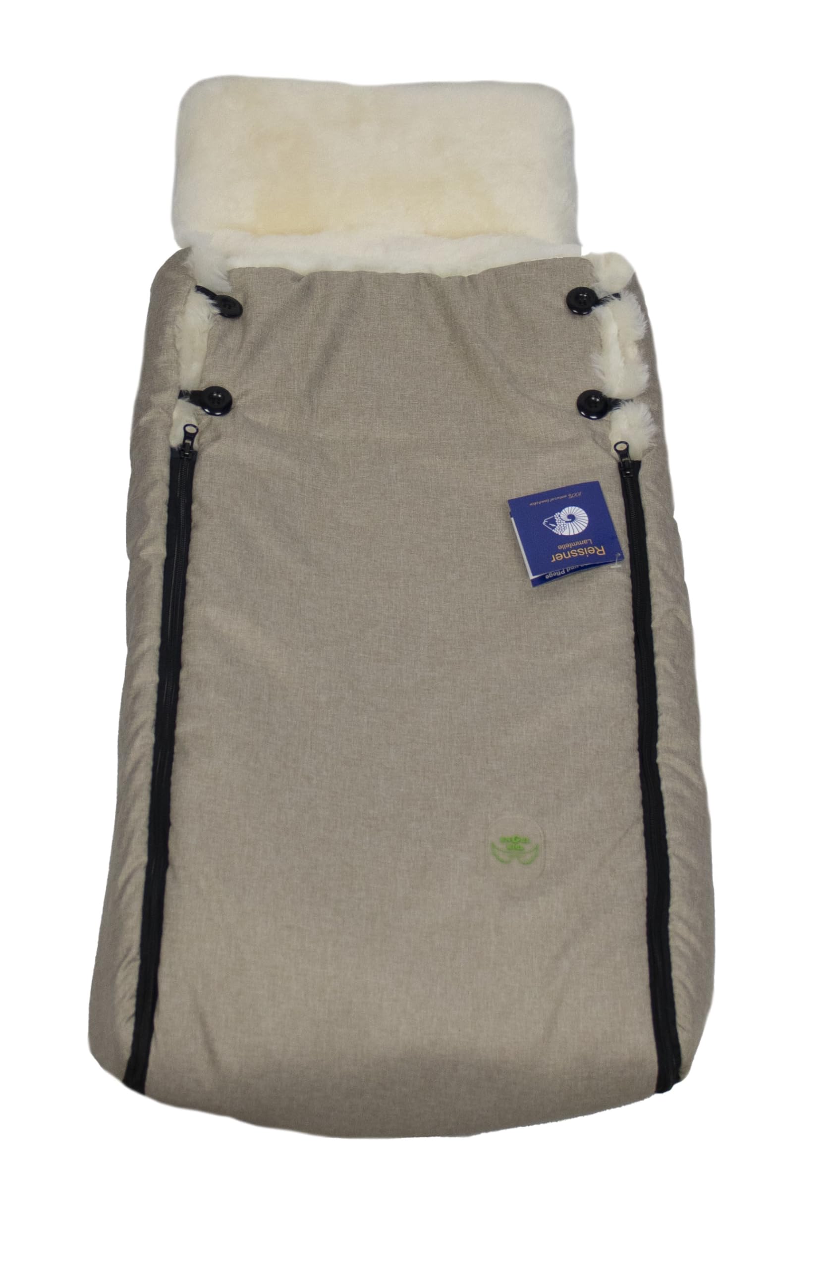 Reissner Lammfelle | BB-FUSA3-BEI | echtes Merino Lammfell | Baby Fußsack KESSY | mit Reißverschluss | für Kinderwagen Buggy & Stroller | oyster