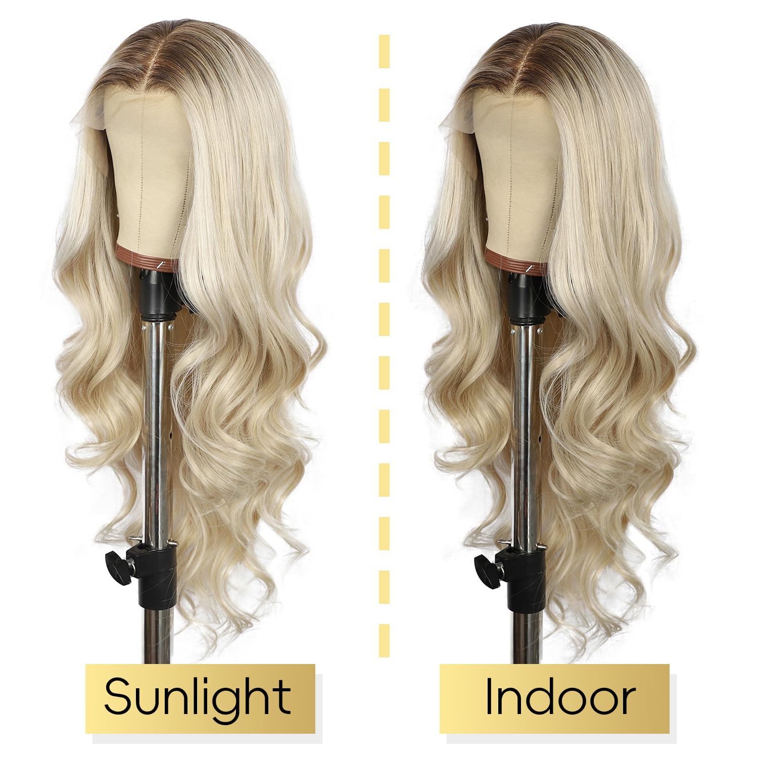 Ombré-Perücke, blond, 33 x 10 cm, synthetische gewellte Lace-Front-Perücke, vorgezupft mit Babyhaar, 150% Dichte, Party, Date, Alltag, natürlich aussehend, 66 cm