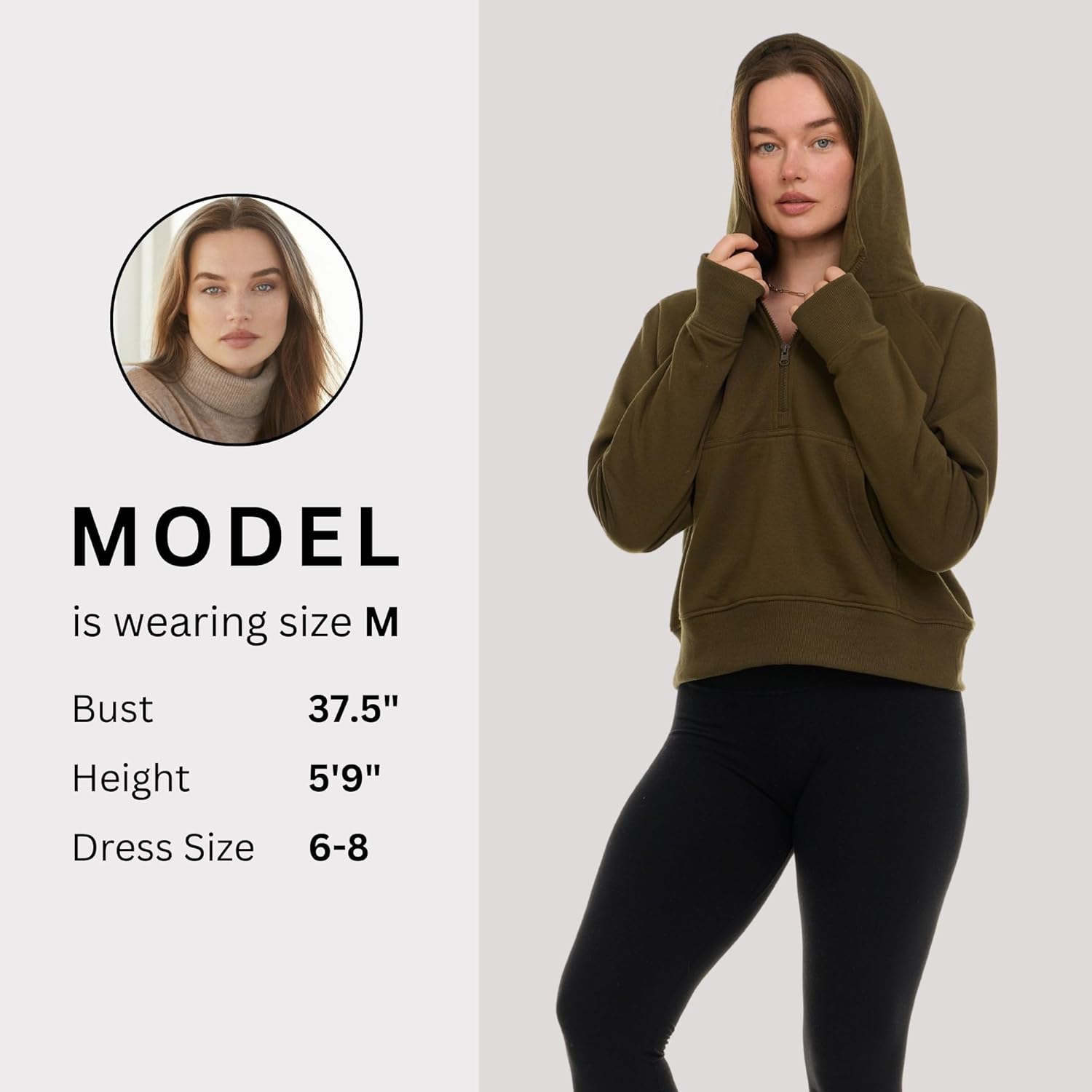 Womens Half Zip Hoodie - Fleece Cropped Sweatshirt for Women, Quarter Zip Up Pullover - Image 3