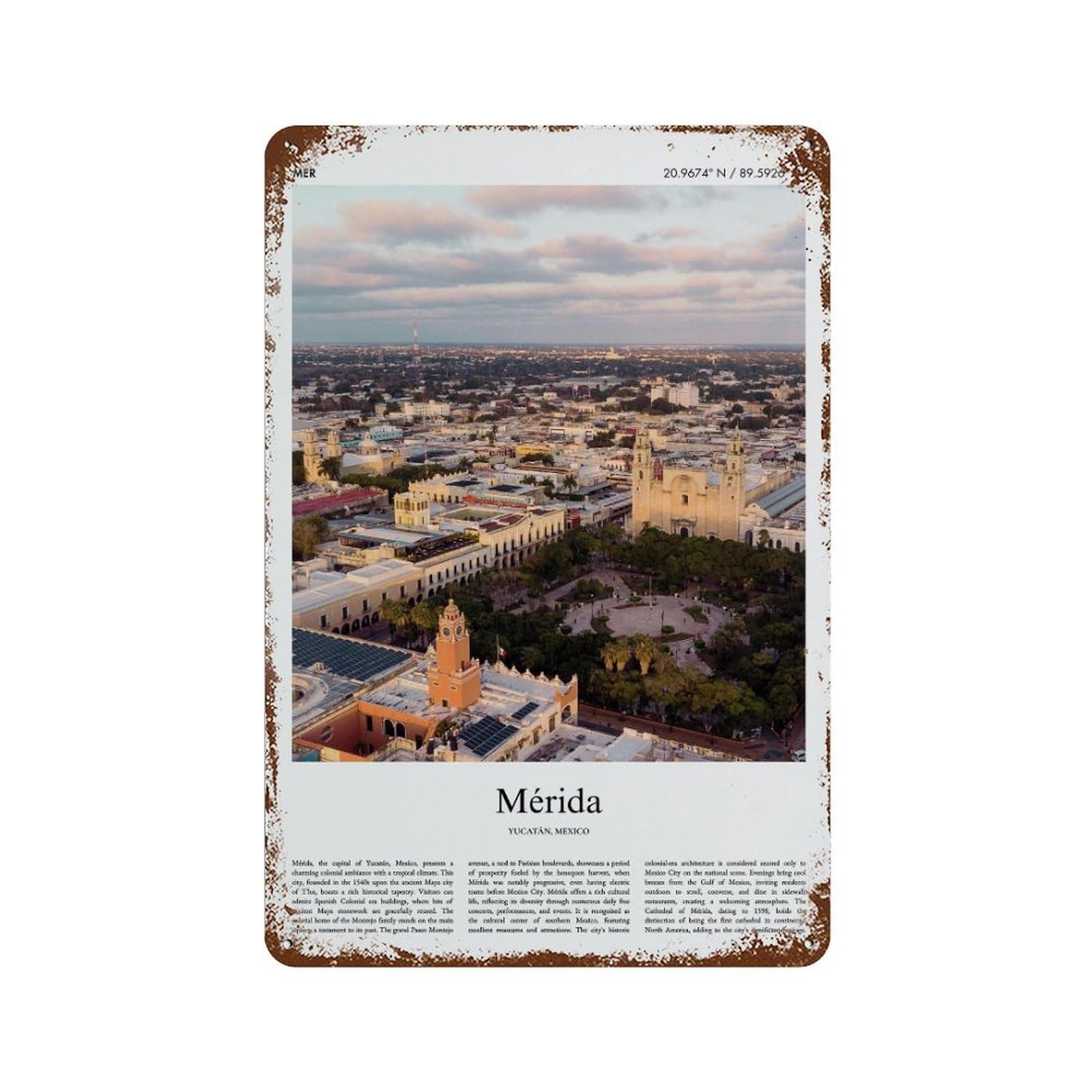 xiaoxiaoshen Mérida Yucatán, Mexico City Scenery Wall Decor Art Metal Tin Poster Modern Home Decor Art Home Bar Shop Decorations Vintage Sign 30x20cm