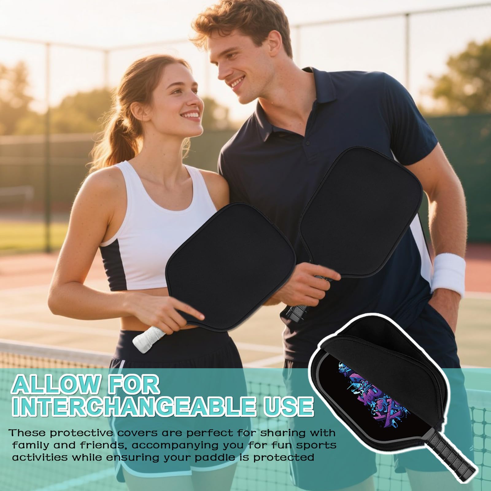 Set di 2 Custodie per Racchetta da Pickleball - in Neoprene, con Cerniera, Anti-Urto e Resistente alla Polvere, 8.25 x 11.8 Pollici, Protezione per Racchette Standard