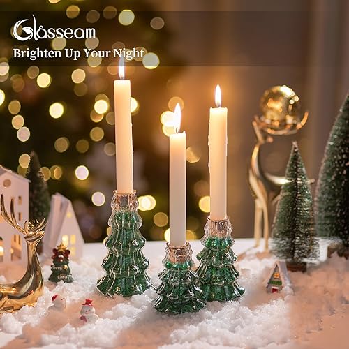 Miniatura 3 de Glasseam Candelabros cónicos de Navidad 3 portavelas de cristal dorado para árbol de Navidad con 9.8 oz280 g de purpurina verde para centros de