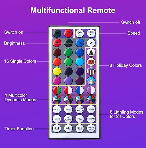 Miniatura 7 de Brightown Luces de Cuerda para Exteriores, 33 pies, 24 Luces de Cadena que Cambian de Color con Control Remoto, 100 Luces de Cadena LED para