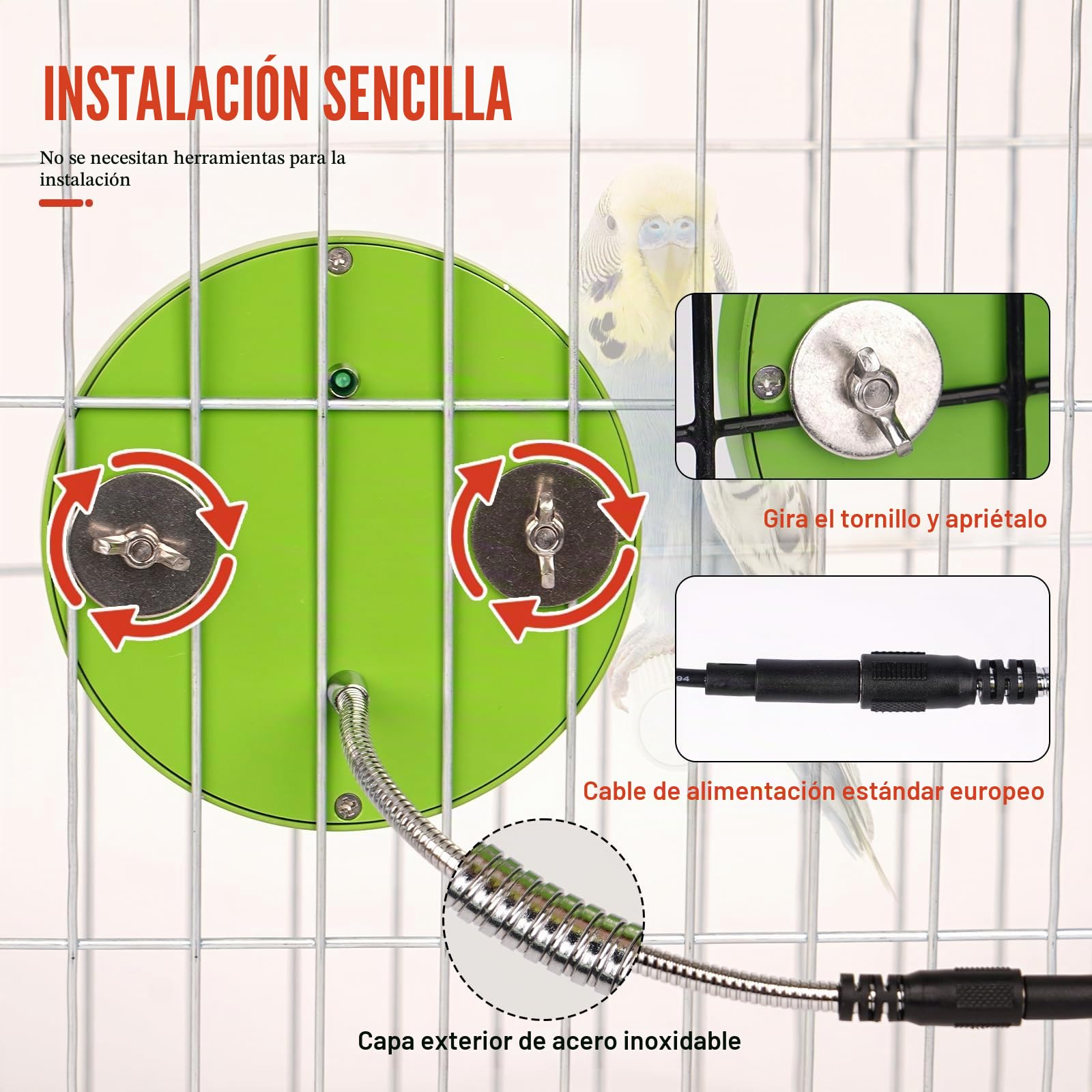 Calentador De Jaula para Pájaros Calentador De Pájaros con Espejo y Cuerda Anti Mordeduras 18W Almohadilla Calefactada para Placa Calefactora para Periquitos Loros Cacatúas Conure