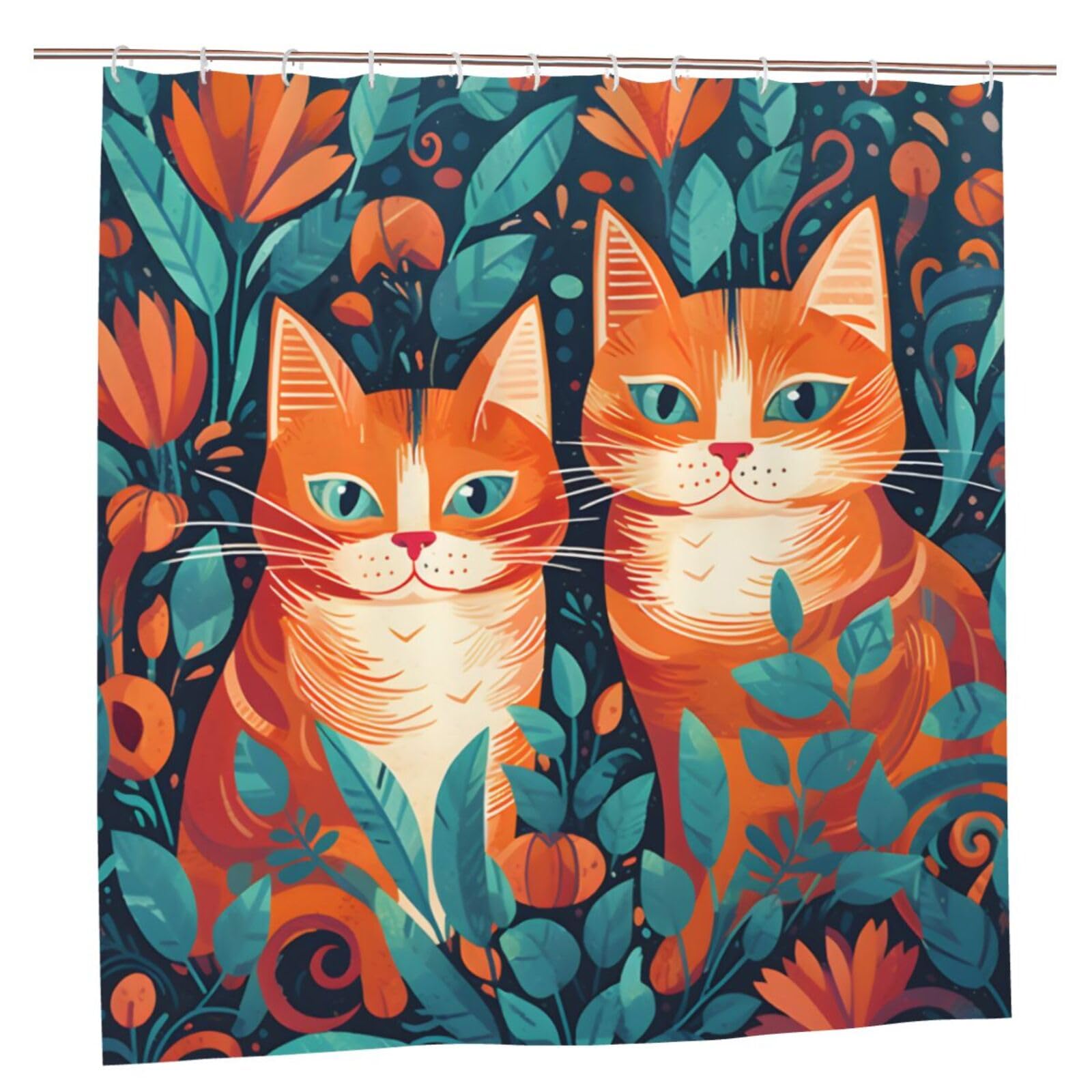 Rideau de douche chat et fleurs Mexpekil en tissu imperméable 183x183 cm