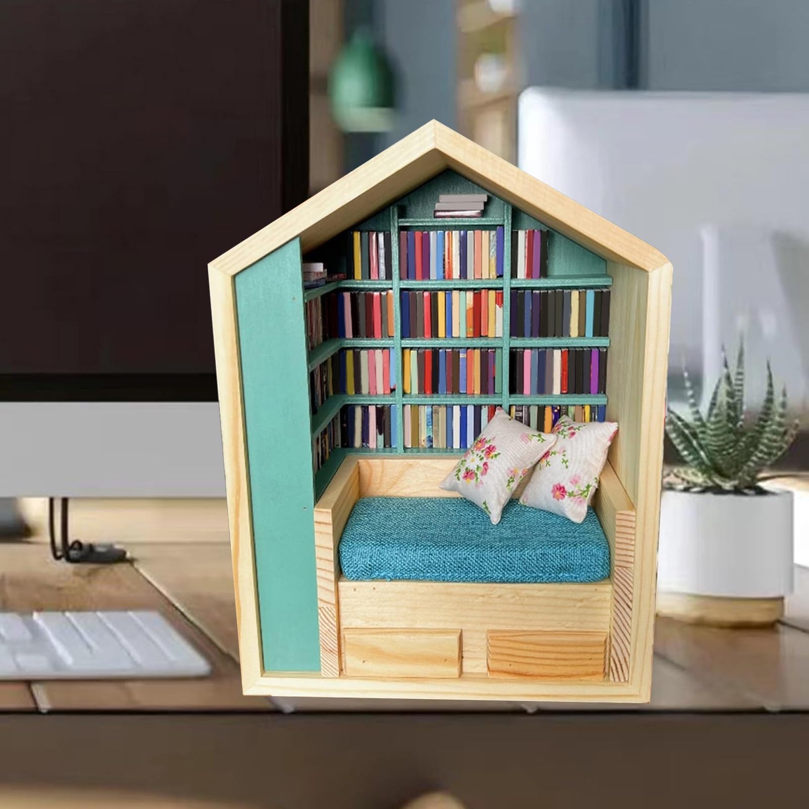 Stresowa Biblioteczka 200 Książek 2 Poduszki Miniaturowy Dom Dekoracja