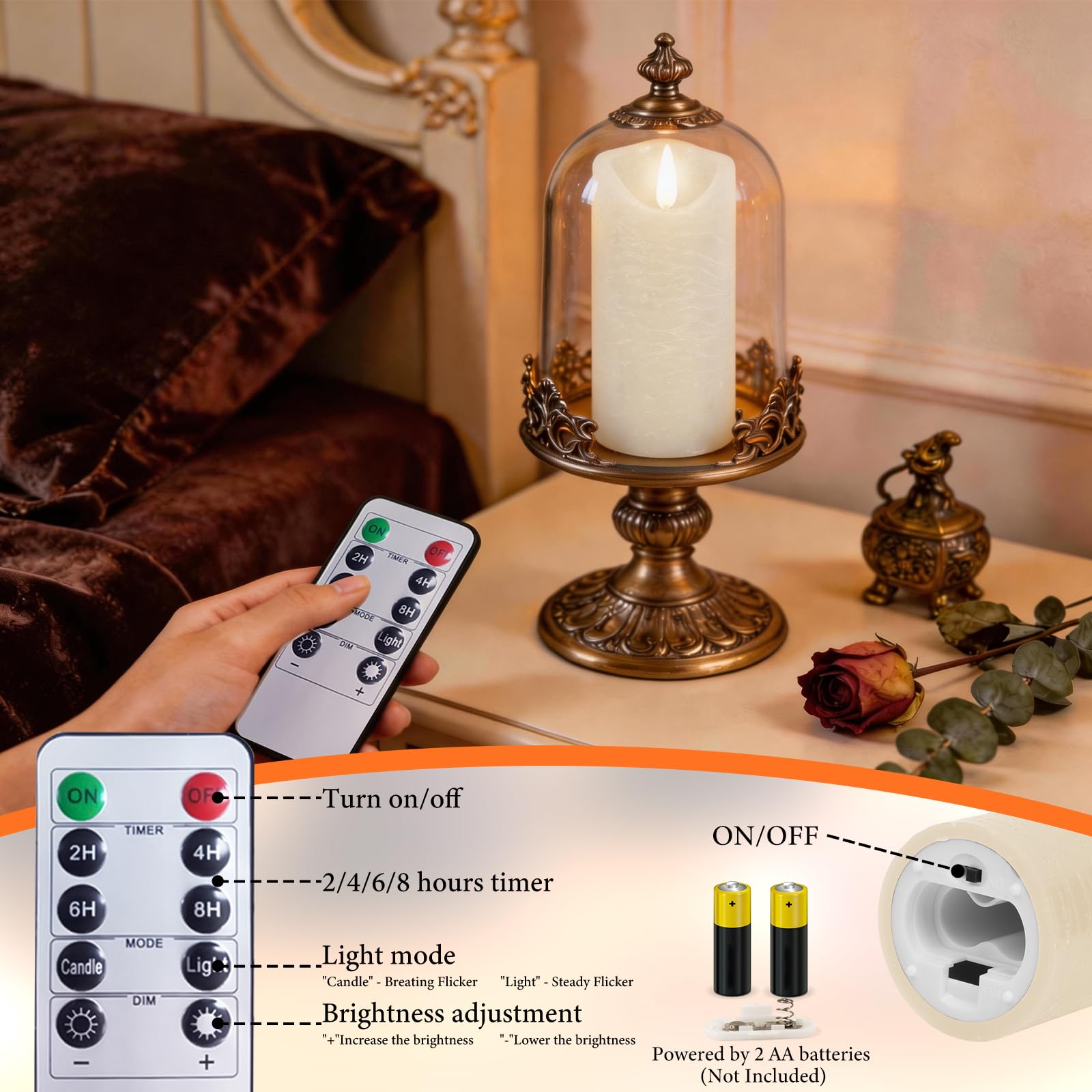 Bougies LED [5 pièces] Bougie Decorative, Sans flamme, En Véritable Cire, Télécommande, Bougies d'extérieur, Flamme vacillante, Décoration D'ambiance Intérieure Noël - 2#Ivoire Blanc