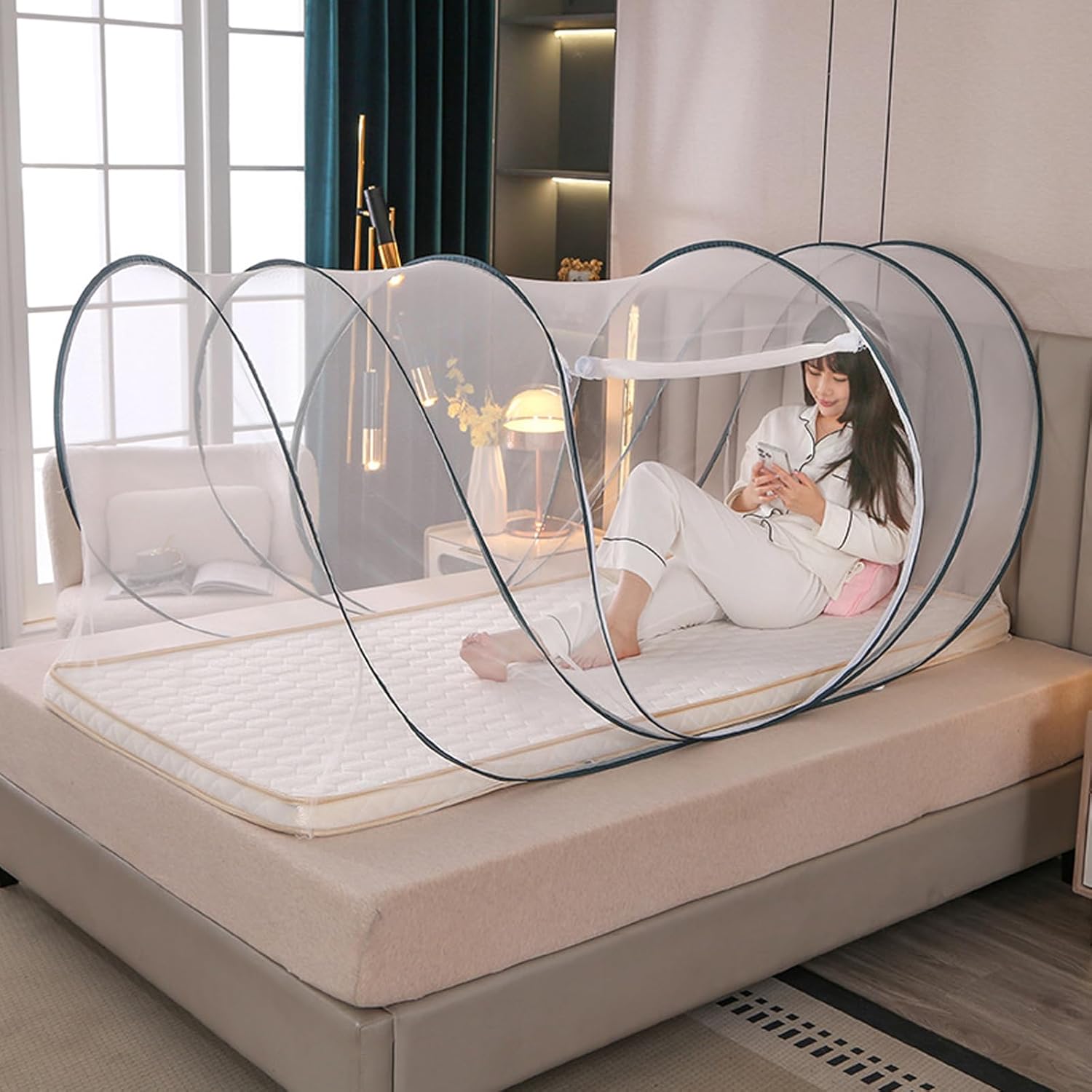 Mosquito Net Tent, Full Coverage Pop-Up Mosquito Net for Bed with Zipper Door, Portable Mesh Tent for Camping, Travel, Bedroom & Outdoor