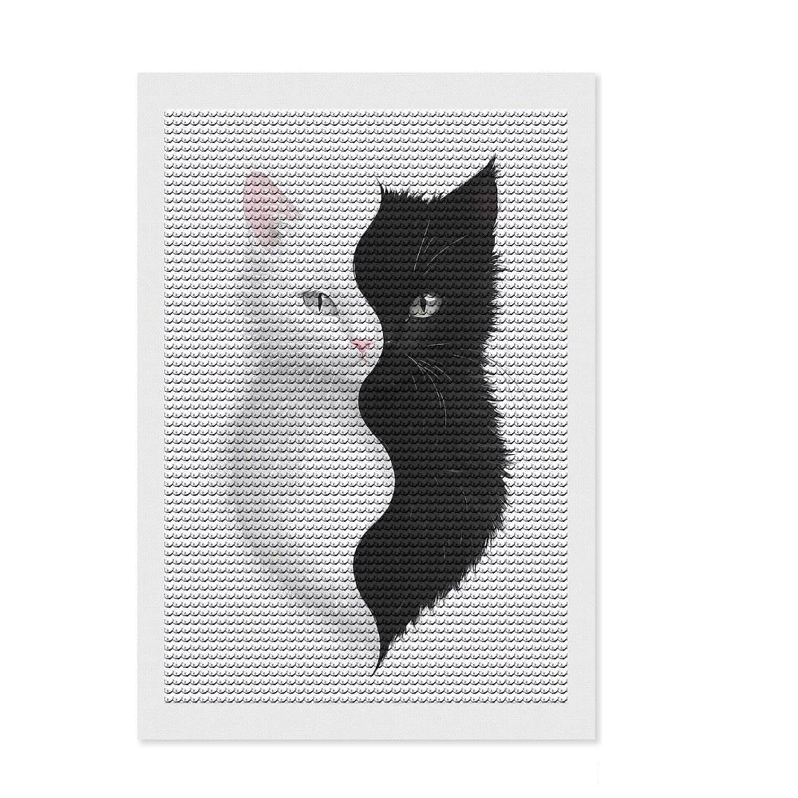 Junmoney Yin Yang Cats Diamond Art Kit 8"x12", for Family Craft Time, Stress Relief Craft, Farmhouse Decor, Christmas Gift, Printed Canvas