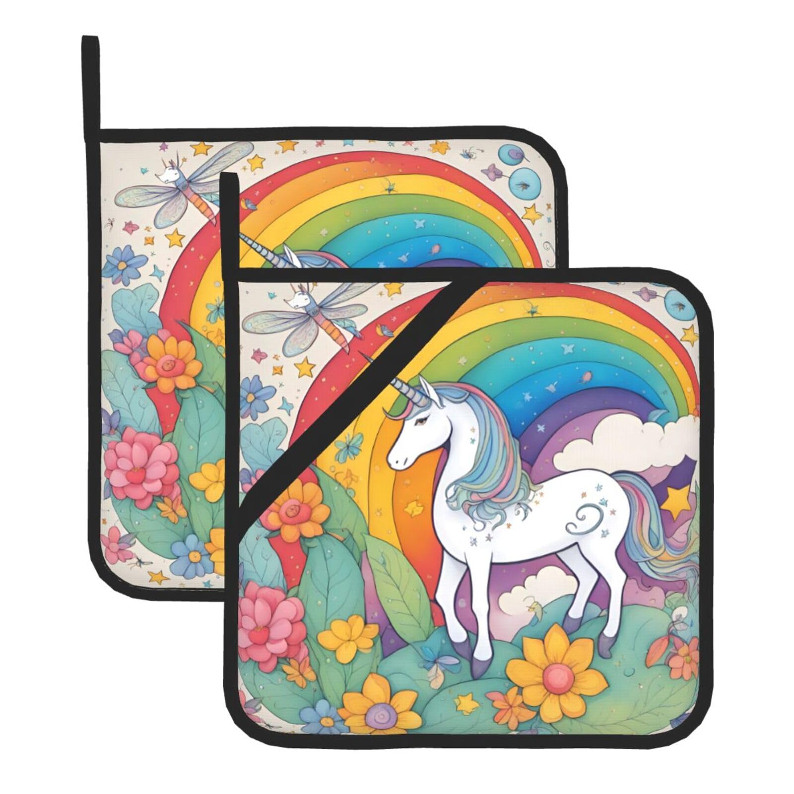 cartoon unicorns Square Heat Resistant Trivet Set Thick and Durable for Baking Barbecue Cookware Oven