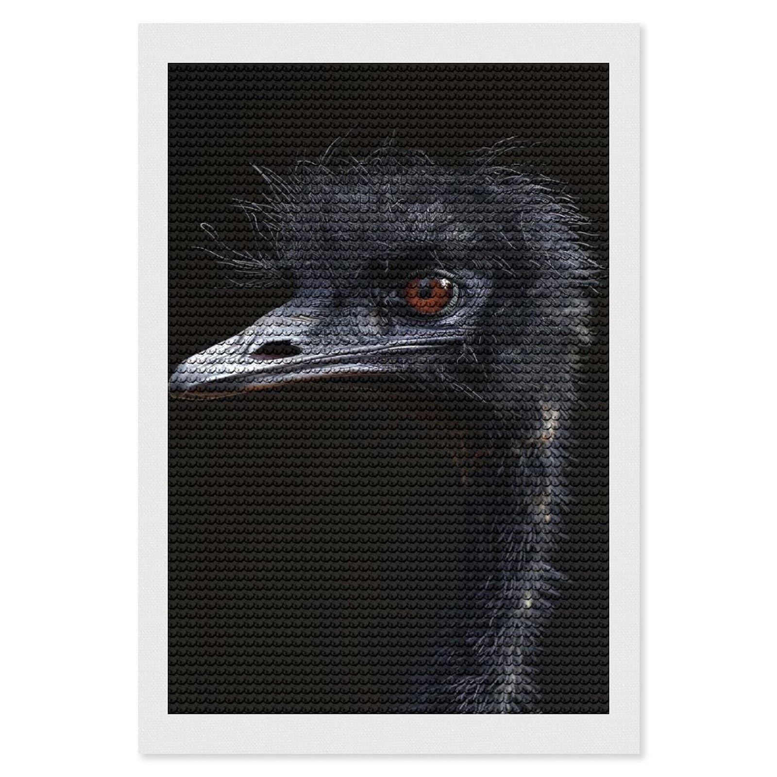 Junmoney Emu Diamond Painting Set 8"x12", Holiday Gift Idea, for Creative Relaxation, Fun Craft Experience, Vintage Style Decor