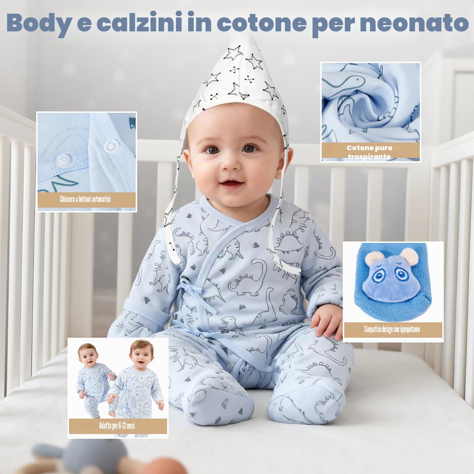 vamei Regalo Nascita Bimbo Bimba con Pagliaccetto Neonato Coperta Doudou Bavaglino Calzini Antiscivolo Cappello, Set Regalo Neonato Nascita Regali Baby Shower Unisex