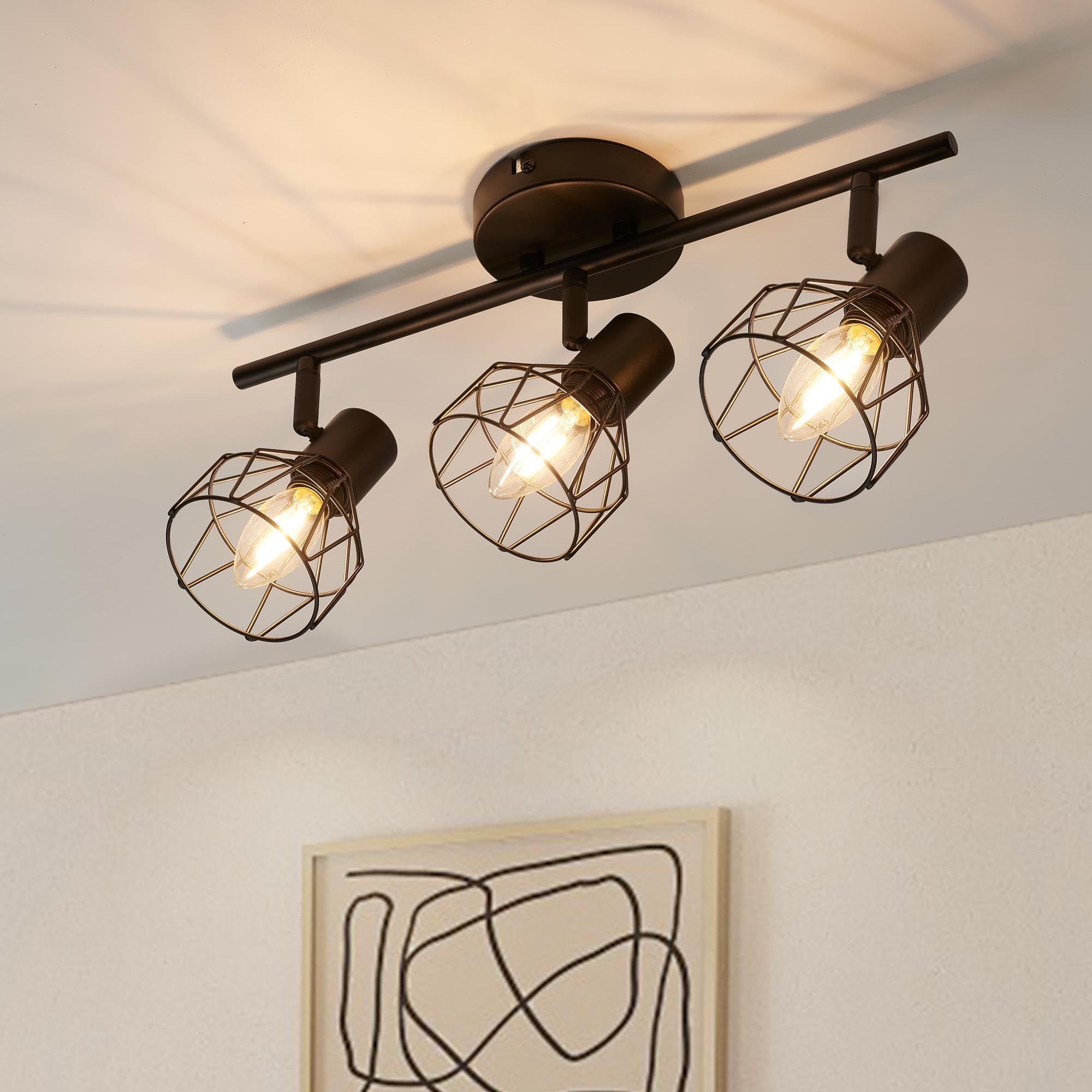 Zedelmaier Deckenleuchte Deckenstrahler 3 Flammig E14 LED Deckenlampe für Wohnzimmer Schlafzimmer Arbeitszimmer Schwenkbar 350°ohne Leuchtmittel Schwarz