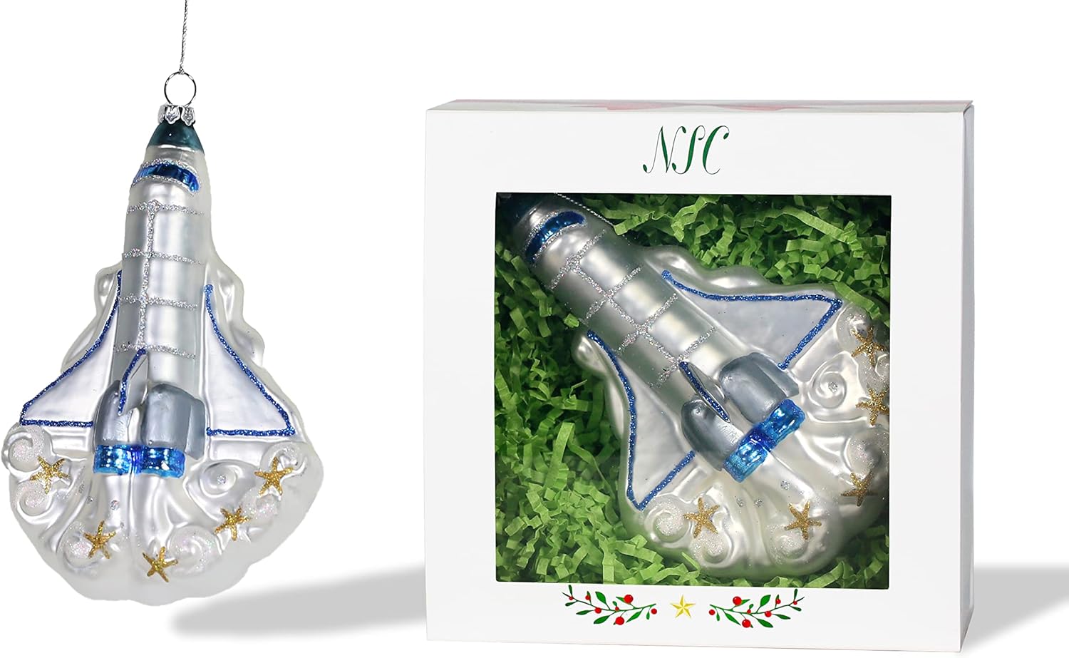 North Star Christmas Rocket Ship Glass Ornament Vehicles & Career Collection