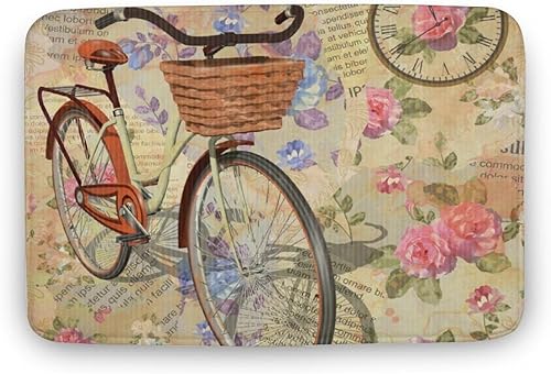 Alfombra de terciopelo coral para bicicleta, estilo vintage, antideslizante, para cocina, baño, tapete de bienvenida para casa, 19.7 x 31.5 pulgadas