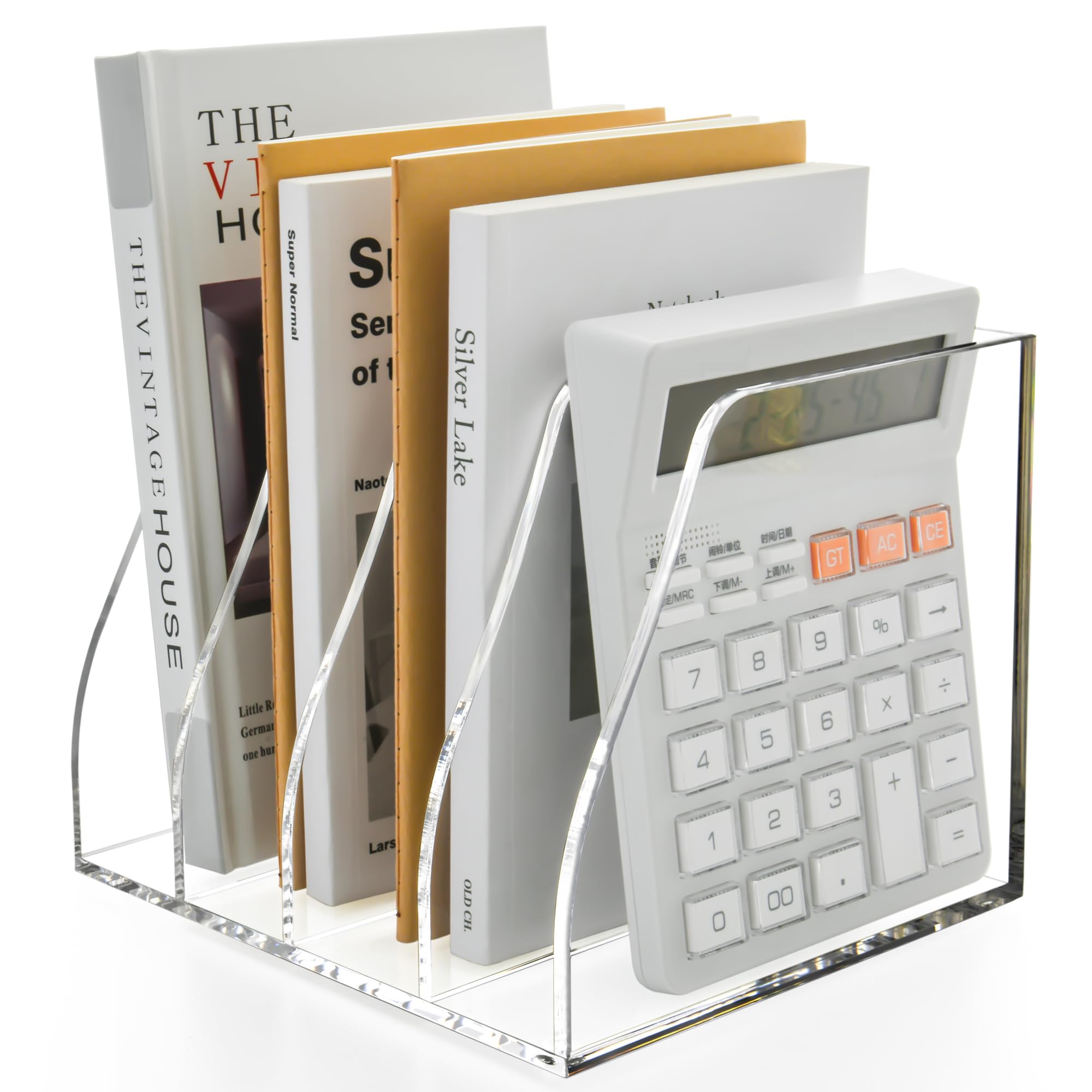 Photo 1 of ***Scratched up really bad***AIDIMOO Clear Acrylic Magazine File Holder, 4 Compartment Desk Organizer***Scratched up really bad***