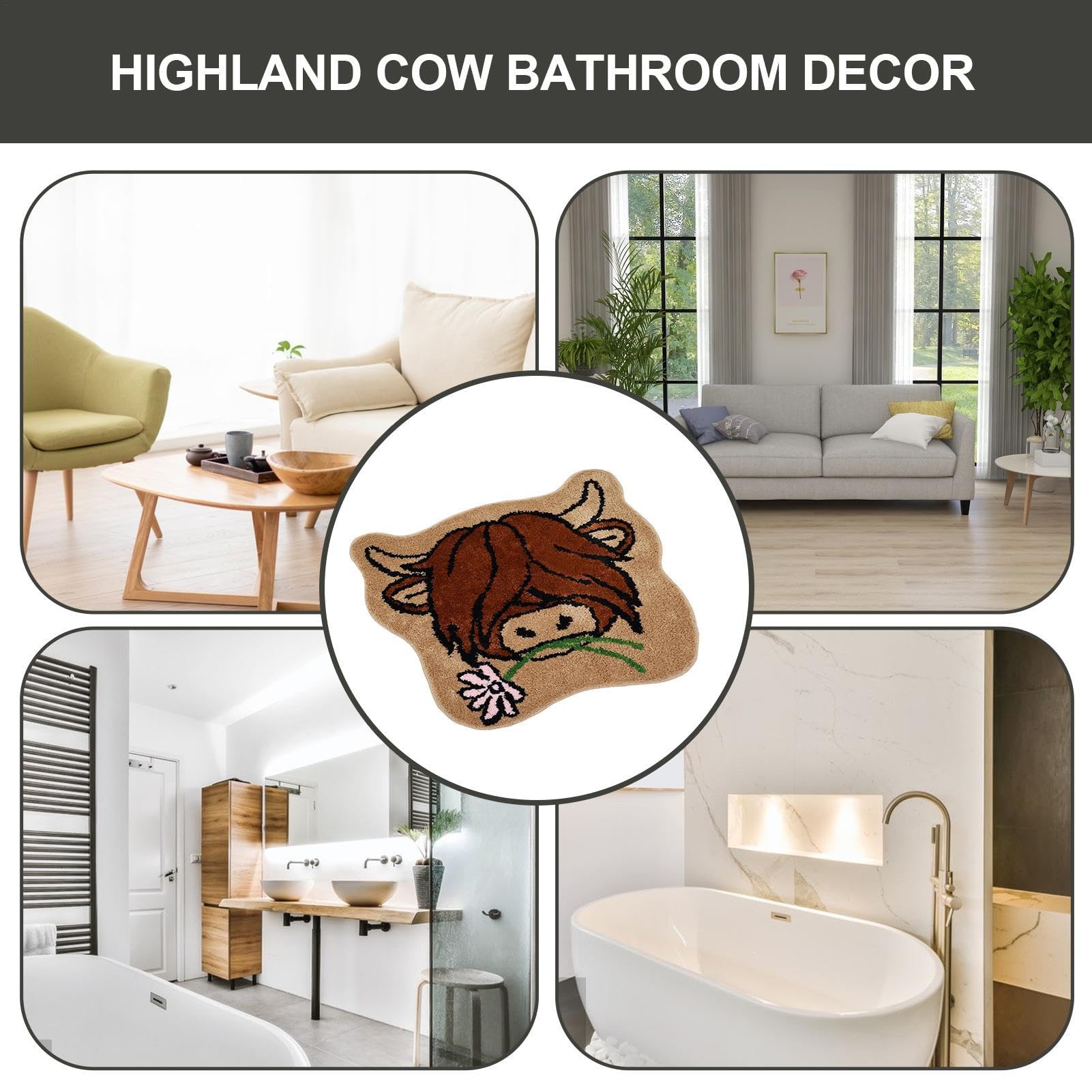 Alfombra De Piso Para Cocina, Alfombra De Ducha De Baño | Alfombra De | Cocina Antideslizante Con Diseño De De Las Tierras Altas | Cómoda Alfombra De Baño, Alfombra De Ducha Resistente A La Sucieda
