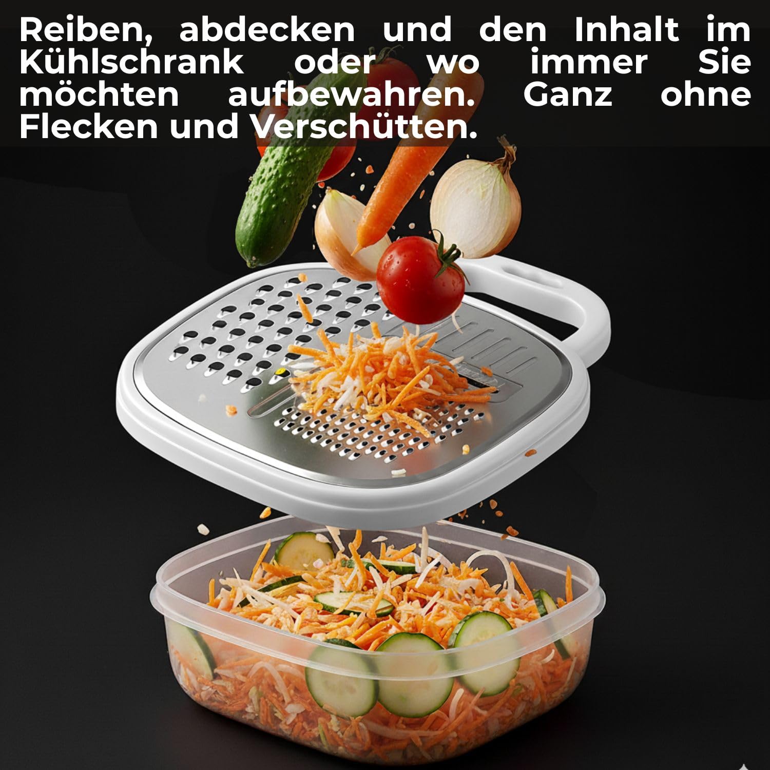 Küchenreibe edelstahl mit behälter und Deckel. Professionelle Raspel Küche mit 3 verschiedenen Klingen und Lebensmittelbehälter. Küchenreibe testsieger für Käse, Gemüse... Zester reibe Küche, Haushalt & Wohnen