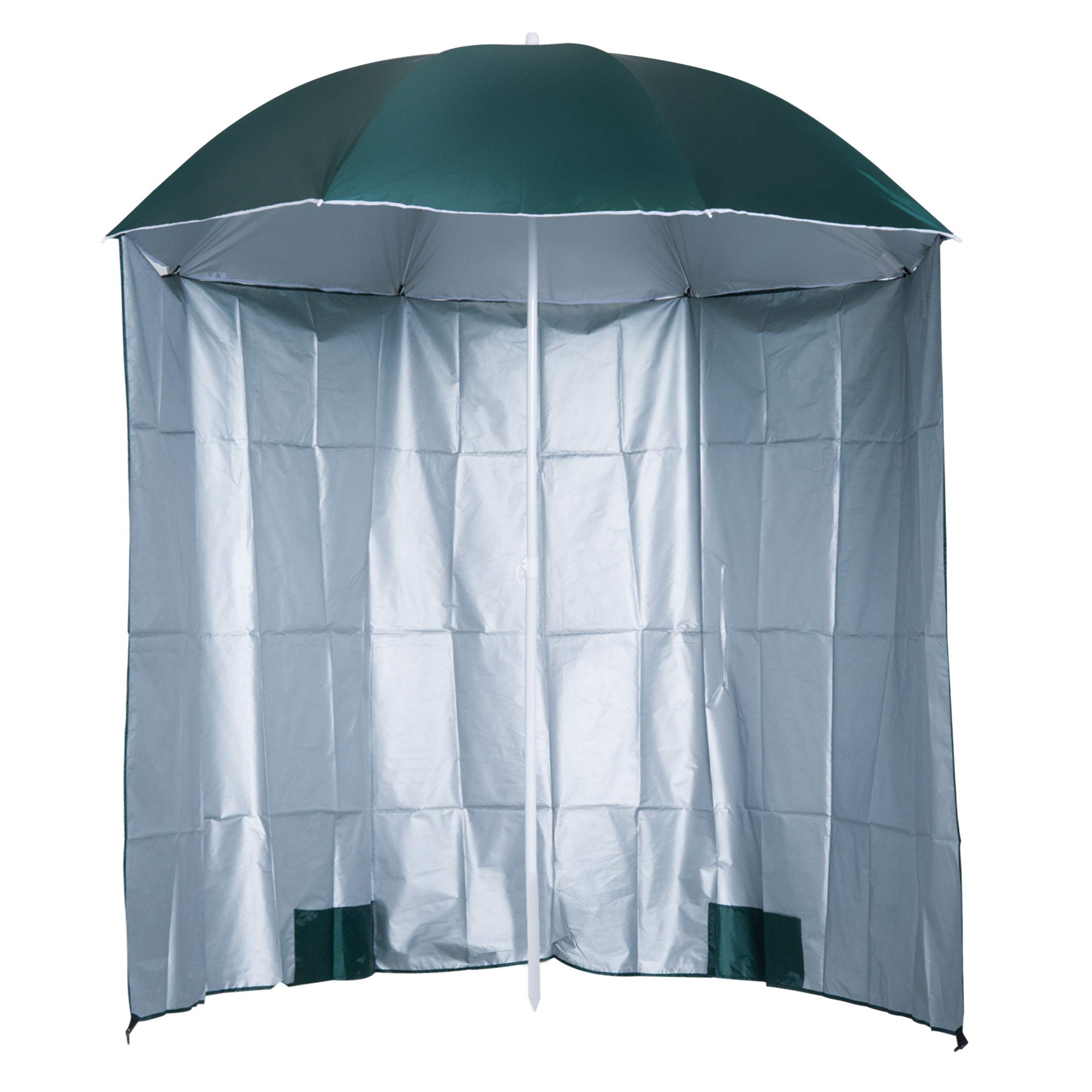 Outsunny Sombrilla de Playa con Panel Lateral Ø220x220 cm Parasol para Terraza con Apertura Manual 8 Varillas de Acero y Bolsa de Transporte para Jardín Piscina Verde