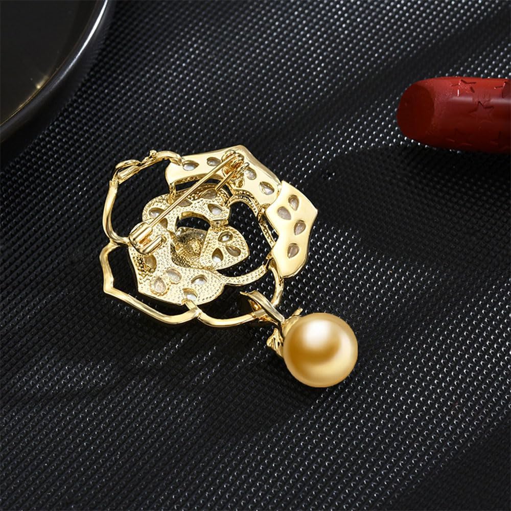 NONNYL Elegant South Sea Golden Pearl Brooch Pins Costume Jewelry For Women Fashion Christmas Gifts Wife Mom Girlfriend, Anniversary Birthday Fine Jewelry Gifts for Her NO2271