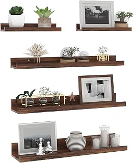 Giftgarden 60 cm Long Wooden Wall Shelf, Brown, Small Floating Shelf, Picture Rail for Living Room, Kitchen, Children's Room, Bedroom or Office - Pack of 5 with Various Sizes
