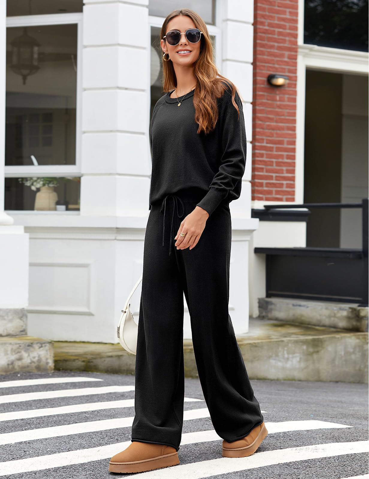 Zweiteiler Damen Strick Hausanzug Kuschelig Herbst | Oberteil Langarm, Rundhalsausschnitt, Hohe Taille, Loungewear Set, Hausanzug, Schlafanzug Winter, Homewear, Herbst