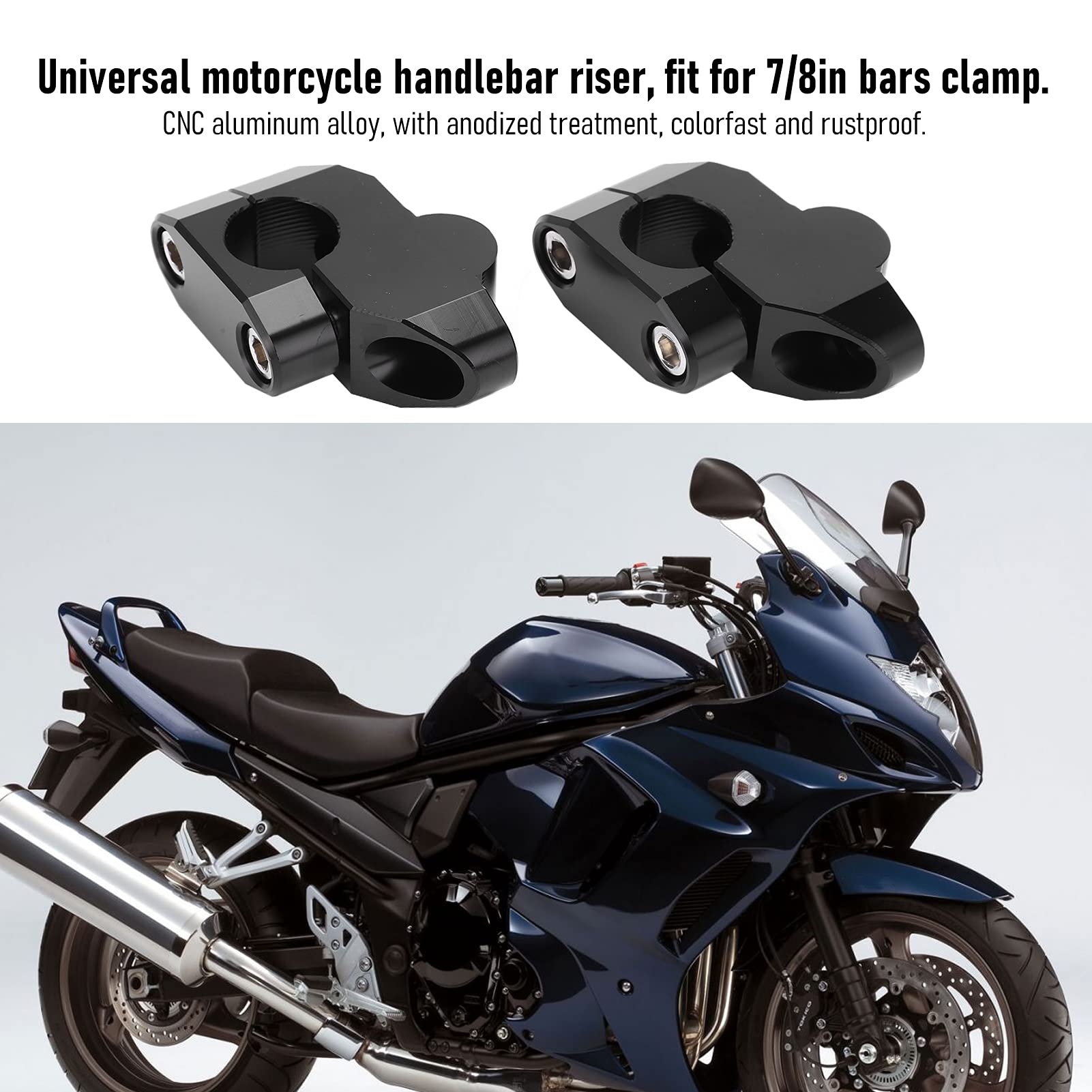 Kierownica Riser Podnoszenie Kierownicy Motocykla 7/8-calowe Piony Kierownicy Motocykl ze Stopu Aluminium CNC Akcesorium do Modyfikacji(czarny)