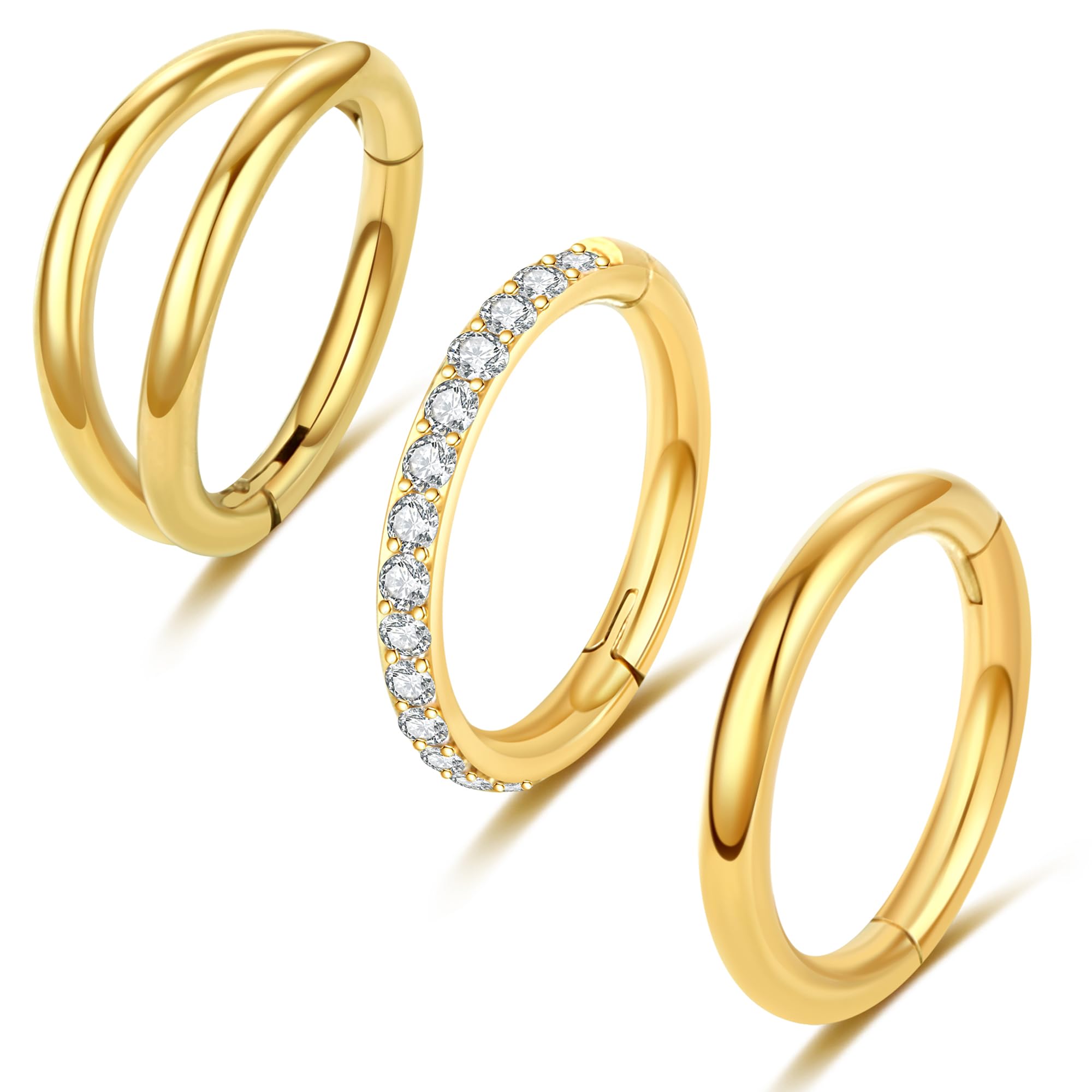 Meafeng 3PCS Nose Rings Hoops, 18G 316L Surgical Steel Gold Double Hoop Nose Rings, Earring Helix Cartilage Conch Piercing Jewelry for Women Girls Men