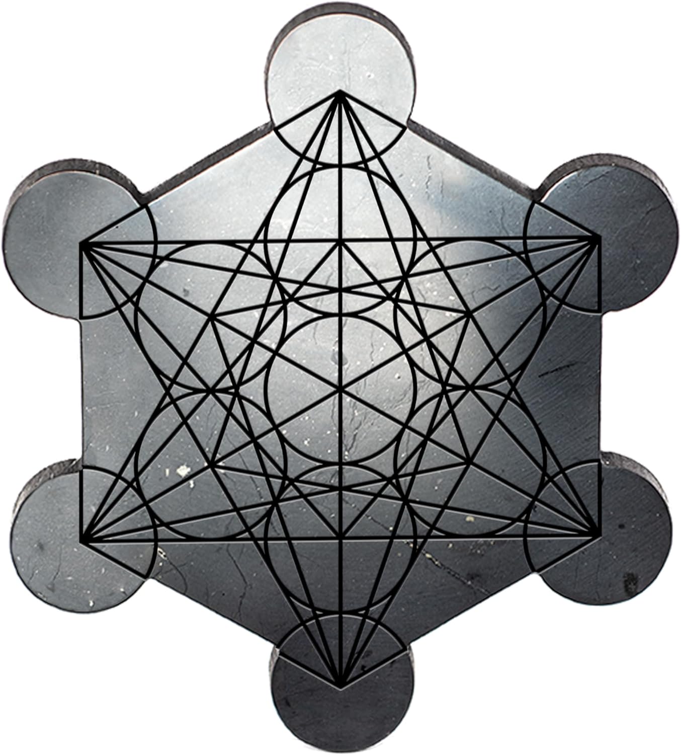 Shungite Charging Plate Metatron - Polished Finish - Engraving of the Sacral Symbol Cube of Metatron - Charging Plate for Crystals Plant and Drinking - Each one has a Certificate of Authenticity