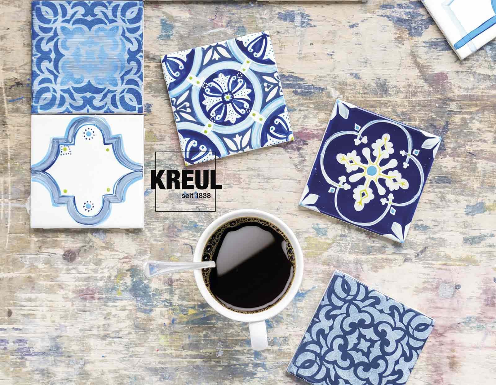 KREUL 16600 - Glass & Porcelain Classic Juego de 6 botes de pintura clásica de vidrio y porcelana de 20 ml con 1 pincel Pintura opaca y brillante a base de agua