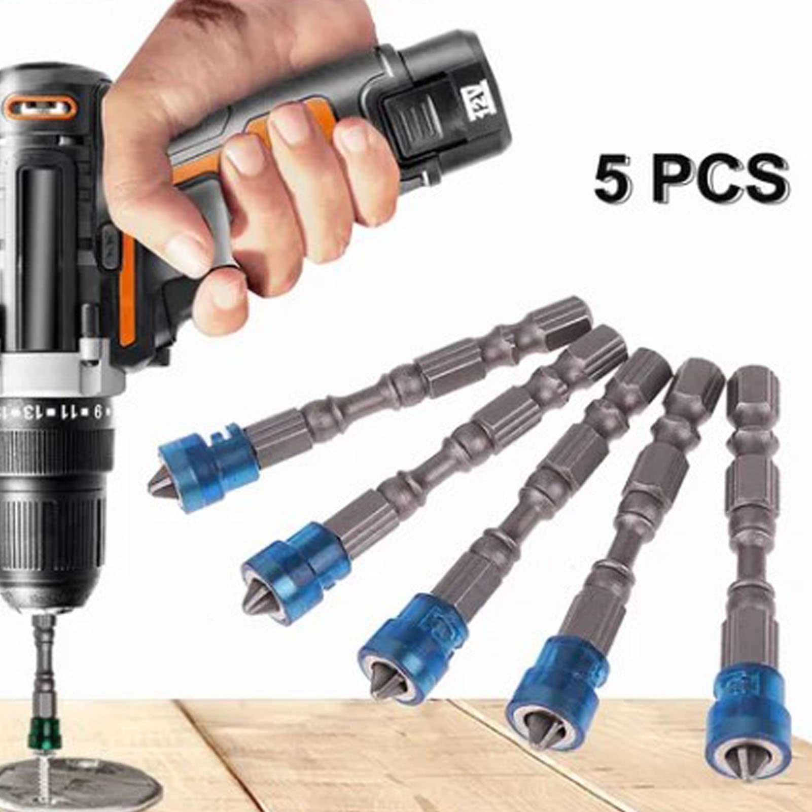 5Pcs Magnetic Screwdriver Bits Metal Cross Electric Screwdriver Bit with a Ring Stopper for Electric Drill 65mm Blue - Image 3