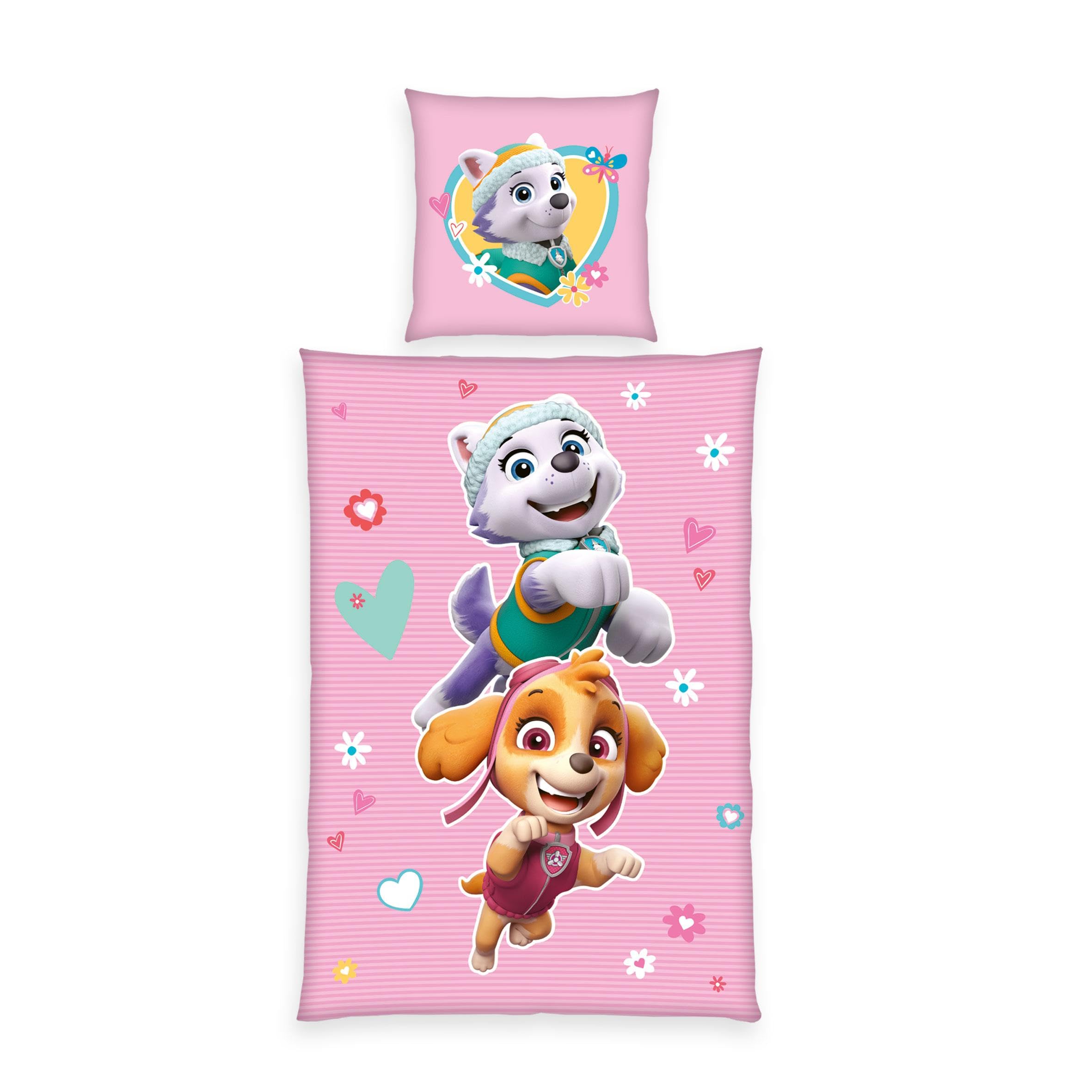 Herding Bettwäsche Paw Patrol, Leuchtet im Dunkeln, Kopfkissenbezug ca. 80 x 80 cm, Bettbezug ca. 135 x 200 cm, Mit Markenreißverschluss, 100% Baumwolle/Renforcé