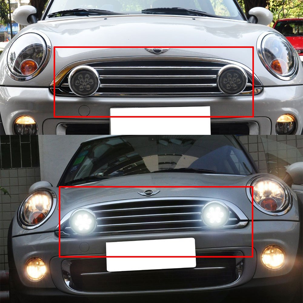 NSLUMO - Juego de 2 luces LED de circulación diurna para conducción, con anillo de halo y ojos de ángel, carcasa negra, para Mini Cooper