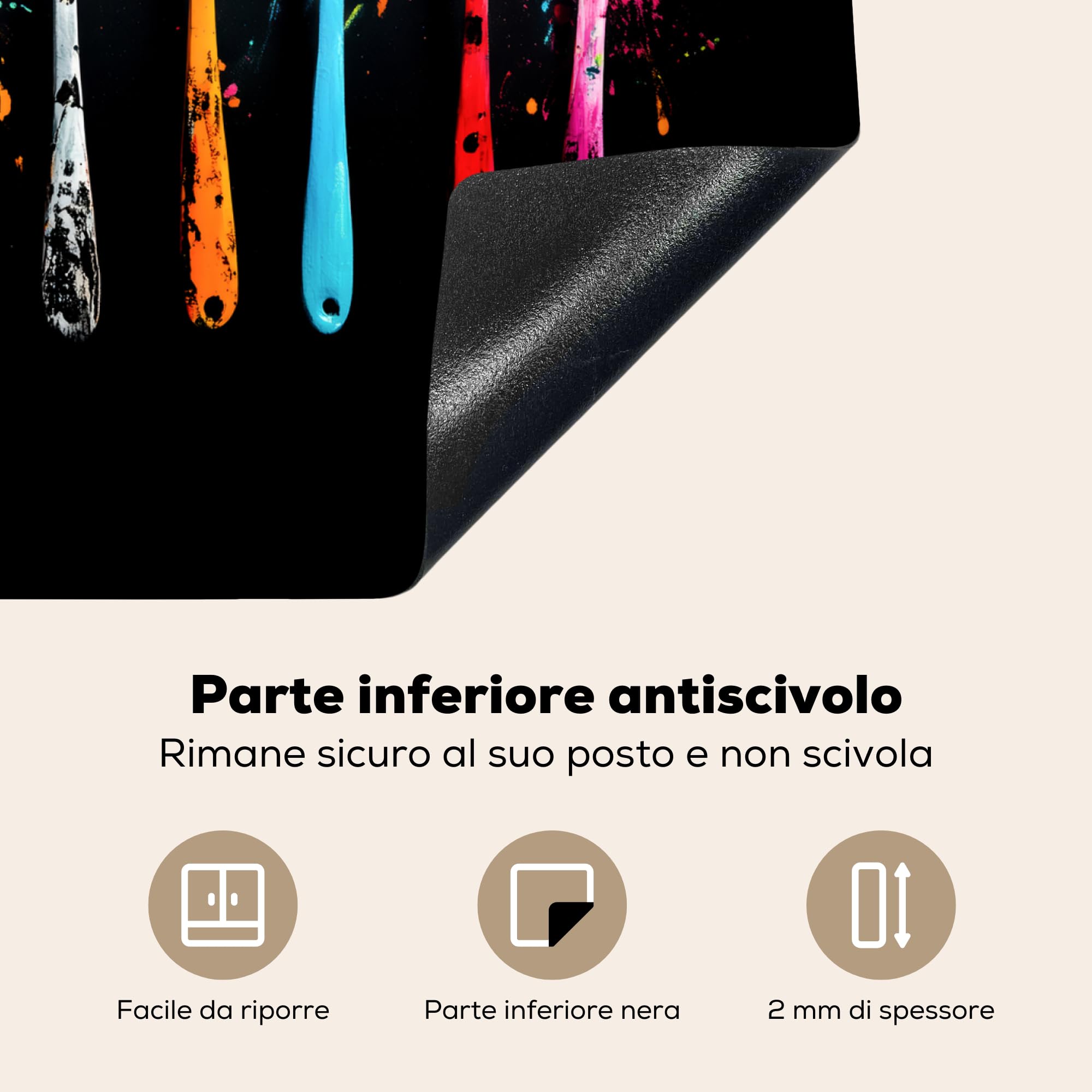 KitchenYeah© Coperchio Piano Cottura 60x52 cm Cucina Copri Fornelli Tappetino Induzione Antiscivolo Piastra Protezione Cucchiai - Spezie - Moderno - Graffiti - Colore