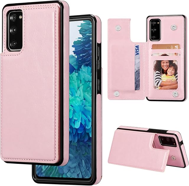 ZTOFERA Compatible with Samsung Galaxy S20 FE Case (Not Fit S20), Premium PU Leather + Soft TPU Flip Wallet Back Case with Card Slots Magnetic Clasp Stand View Shockproof Back Cover, Pink