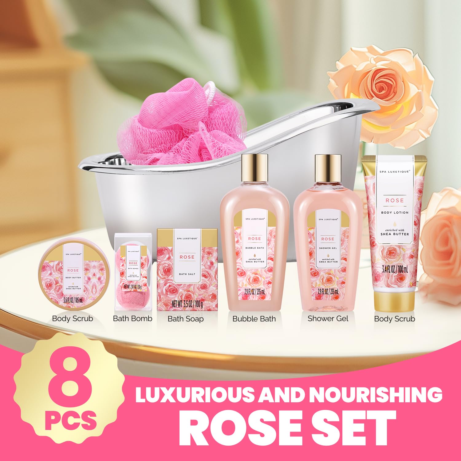 Spa Luxetique Rose Spa Gift Set - Luxurious Bath Pampering