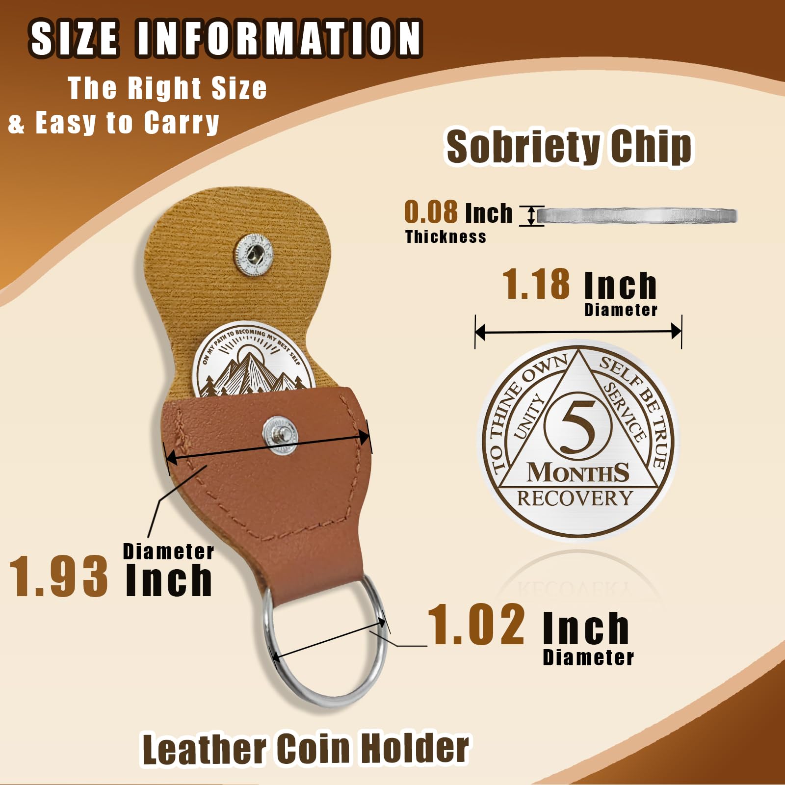 5 Monate Nüchternheitsmünze "To Thine Own Self be True" AA Chips und Medaillons mit PU-Leder-Schlüsselanhänger, Nüchternheit, Geschenke für Alkoholiker, Anonyme Genesung, Nüchternheit, Geschenke für