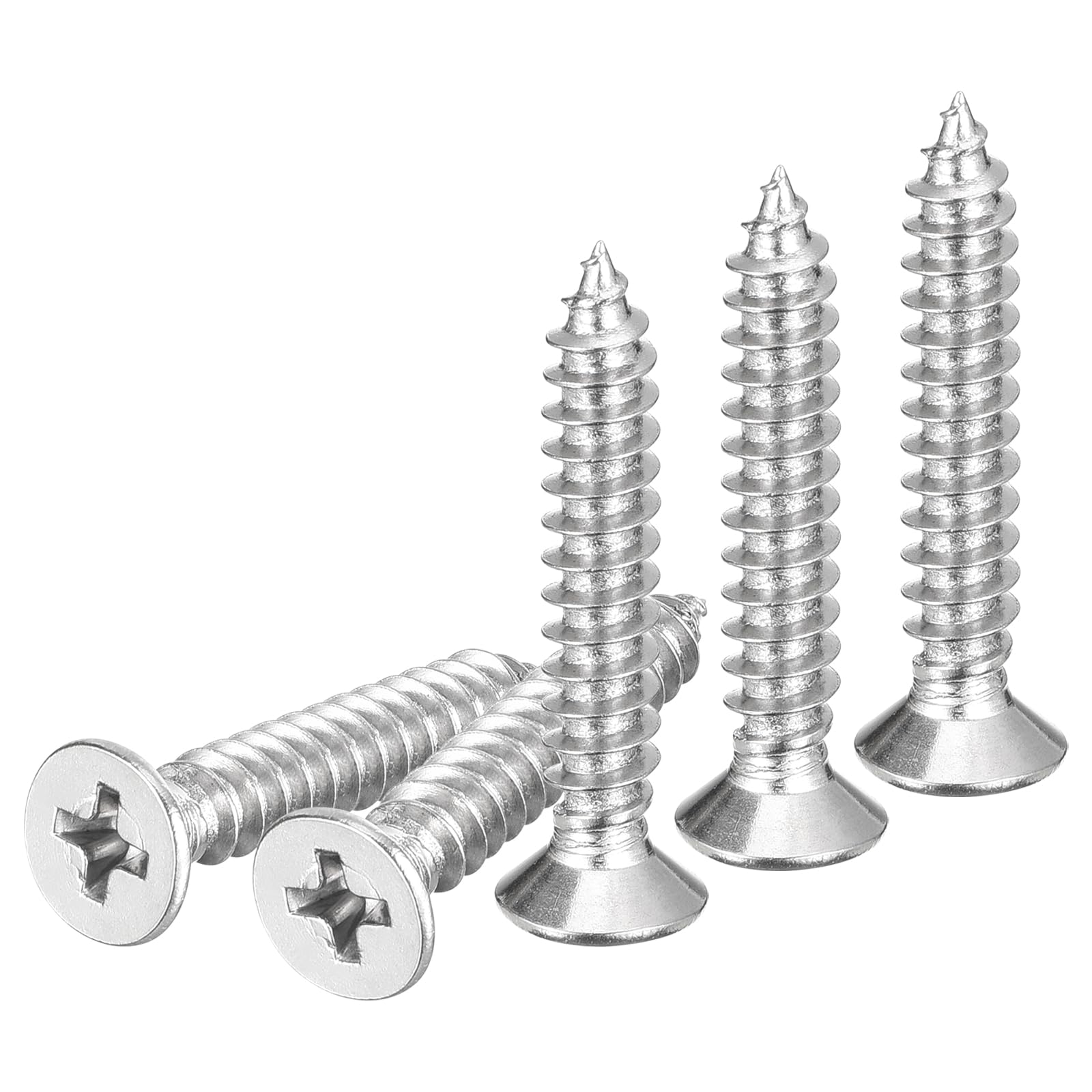 DTGN 100Pcs M5x30mm Flat Head Wood Screws, 304 Stainless Steel Phillips Self Tapping Screws - Good for Woodworking Furniture - Silver